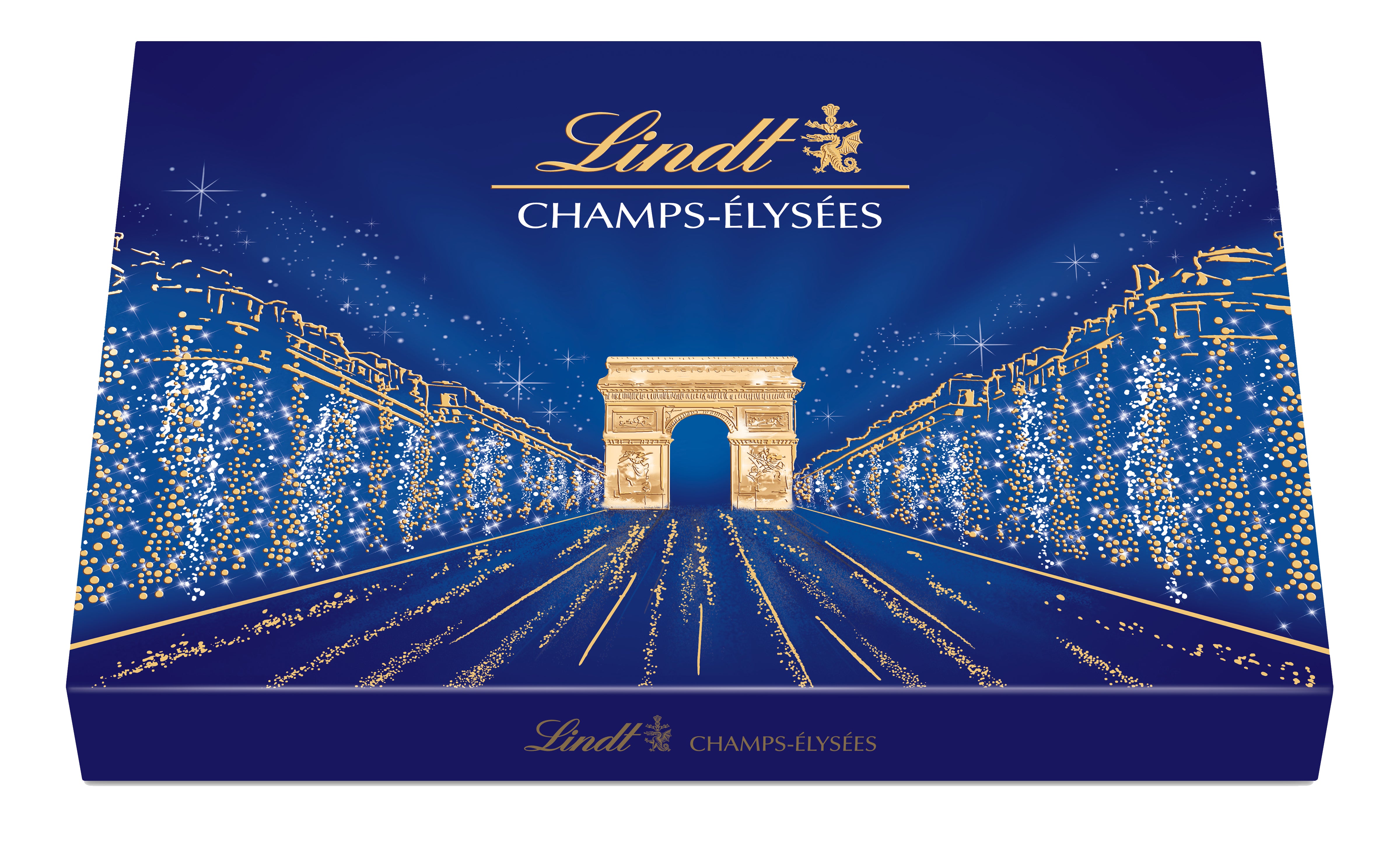 Lindt CHAMPS ÉLYSÉES valikoima hienoja maito-, tumma- ja valkosuklaakonvehteja rasia 469g