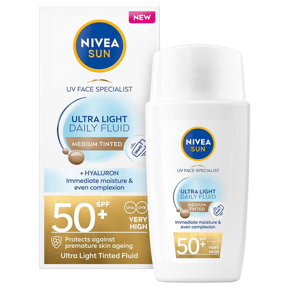 NIVEA SUN 40 ml UV Face Specialist Fluide Quotidien Ultra Léger Teinté Moyen SK50+ - sävyttävä aurinkosuojavoide