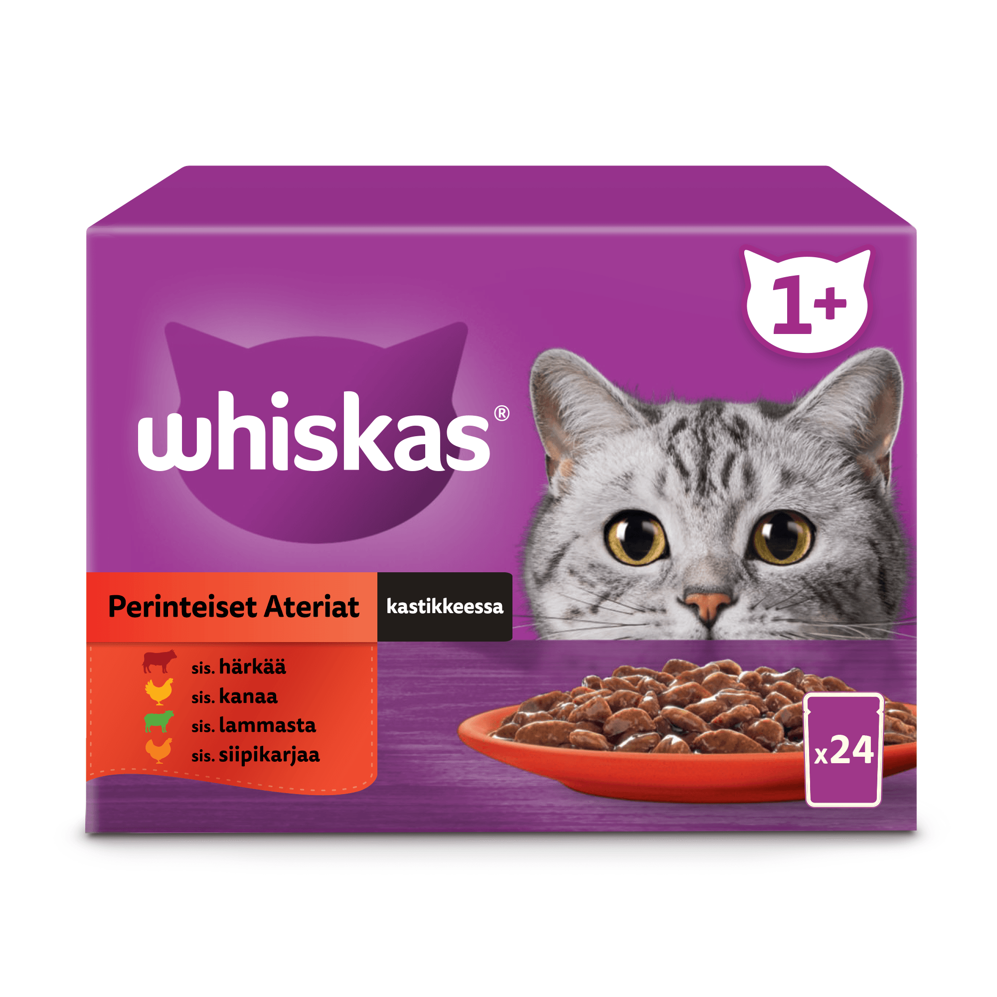 Whiskas 1+ Perinteiset Ateriat kastikkeessa (24 x 85 g)