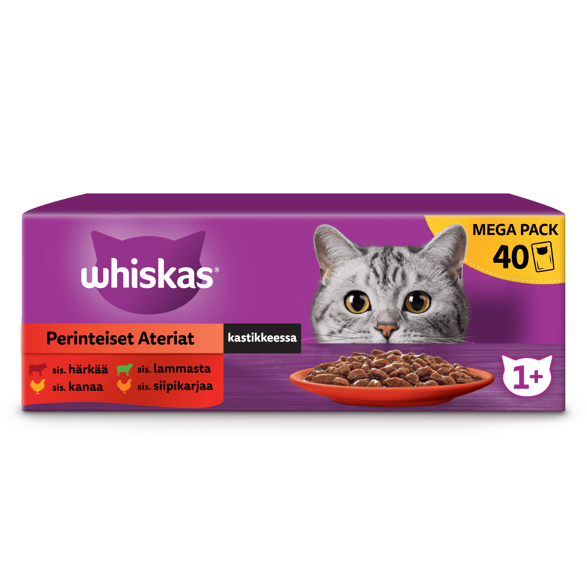 Whiskas 1+ Perinteiset Ateriat kastikkeessa (40 x 85 g)