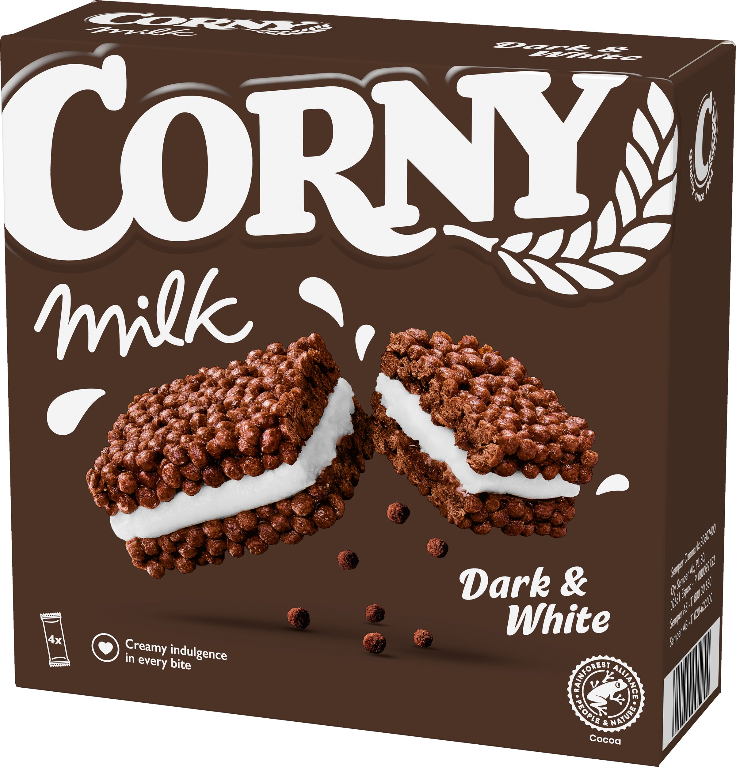 Corny Milk Dark & White välipalapatukka 4x30g