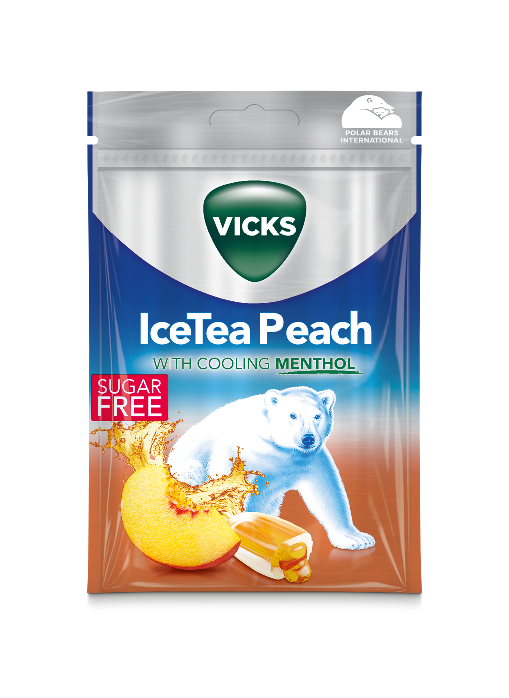 Vicks IceTea Peach sokeriton kurkkupastilli 72g