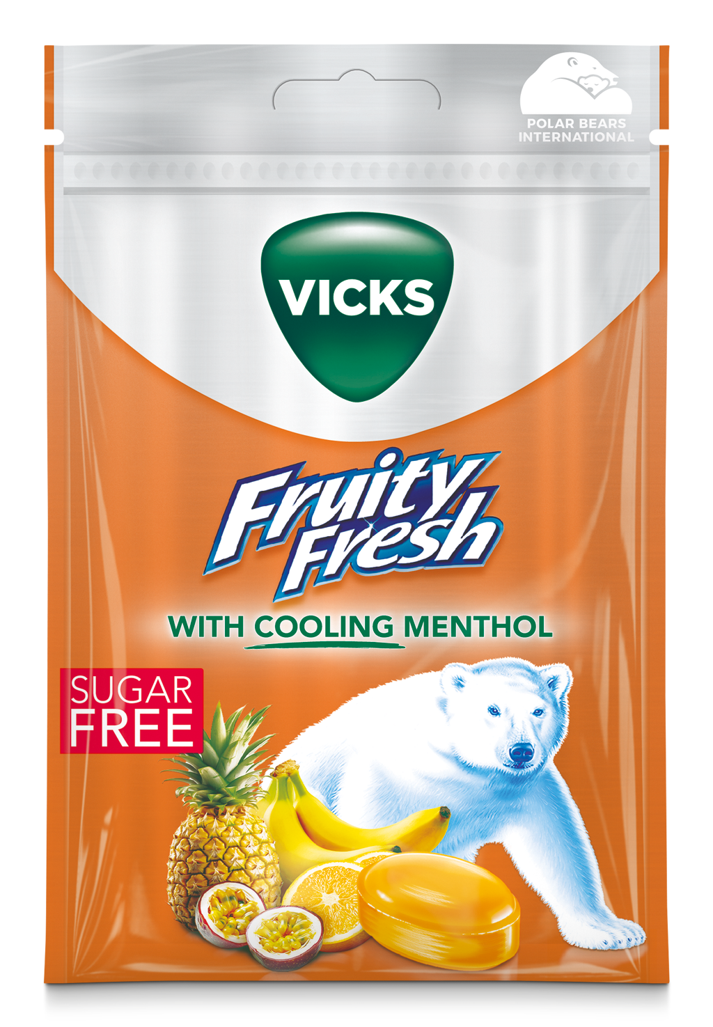 Vicks Fruity fresh sokeriton kurkkupastilli 72g