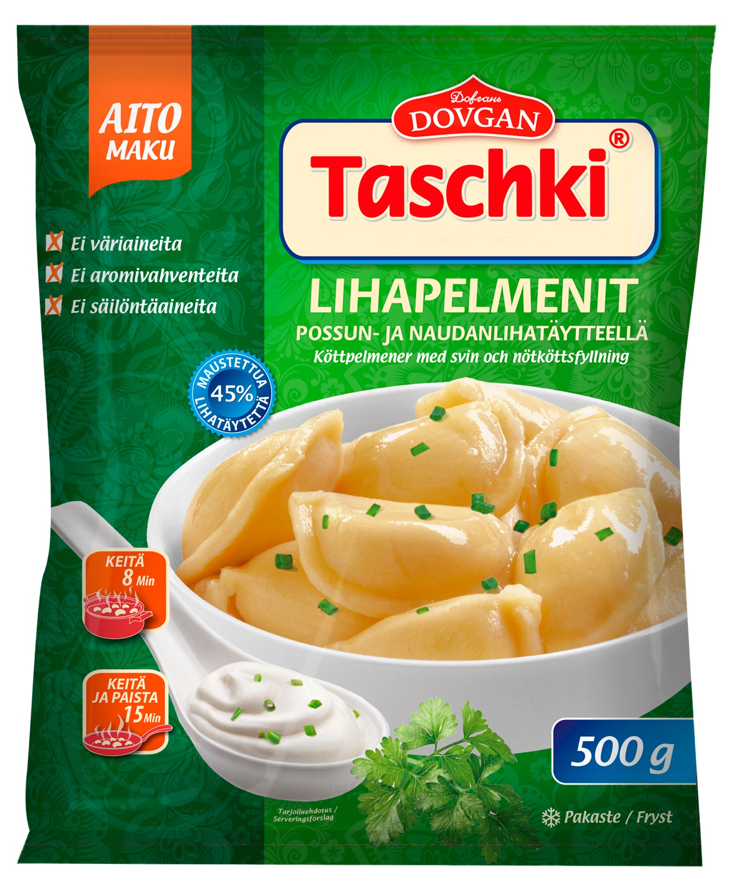 Taschki Lihapelmenit naudan -ja possunlihatäytteellä 500g
