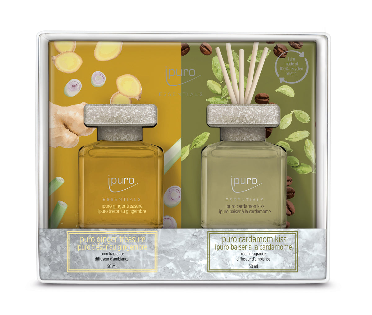 ipuro 2x50ml Cardamom& Ginger Huonetuoksu lahjapakkaus
