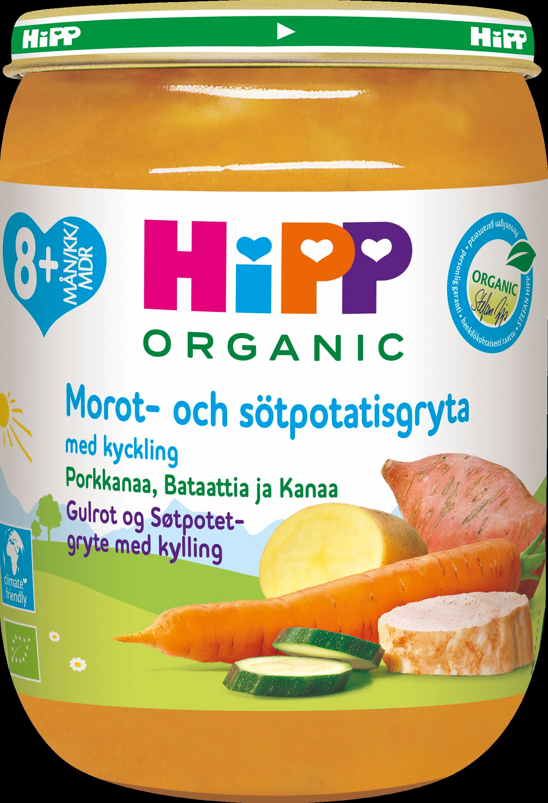 Hipp 190g Luomu Porkkanaa, Bataattia ja Kanaa 8 kk
