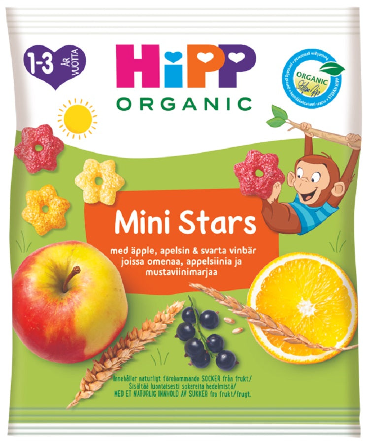 HiPP 30g Luomu Mini Stars Rapeita tähtiä viljasta et hedelmästä 1-3 v
