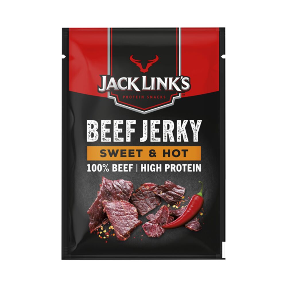 Jack Link's Beef Jerky Sweet & Hot Cliptrip, maustettuja ja kuivattuja naudanlihasuikaleita 25g