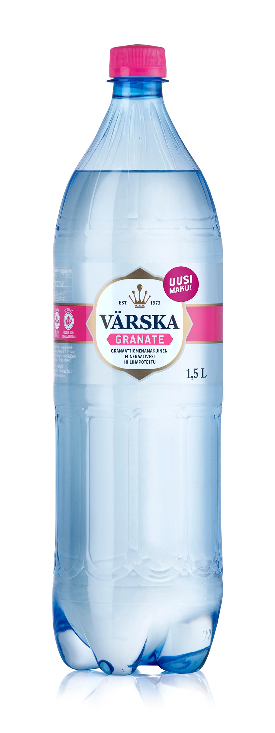 Värska Granate, granaattiomenan makuinen mineraalivesi, hiilihapollinen 1,5L PET