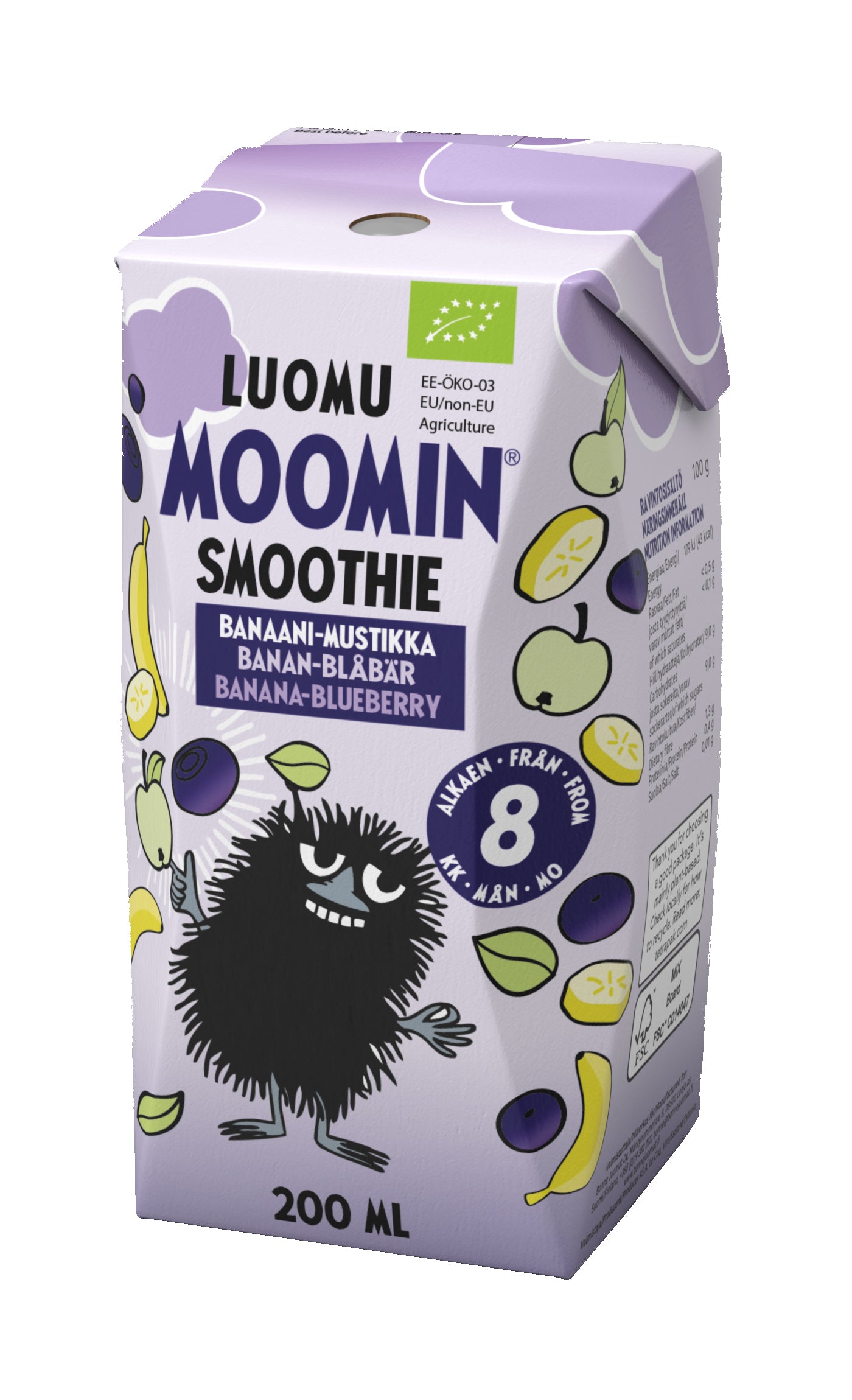 Moomin Luomu banaani mustikka smoothie 200ml