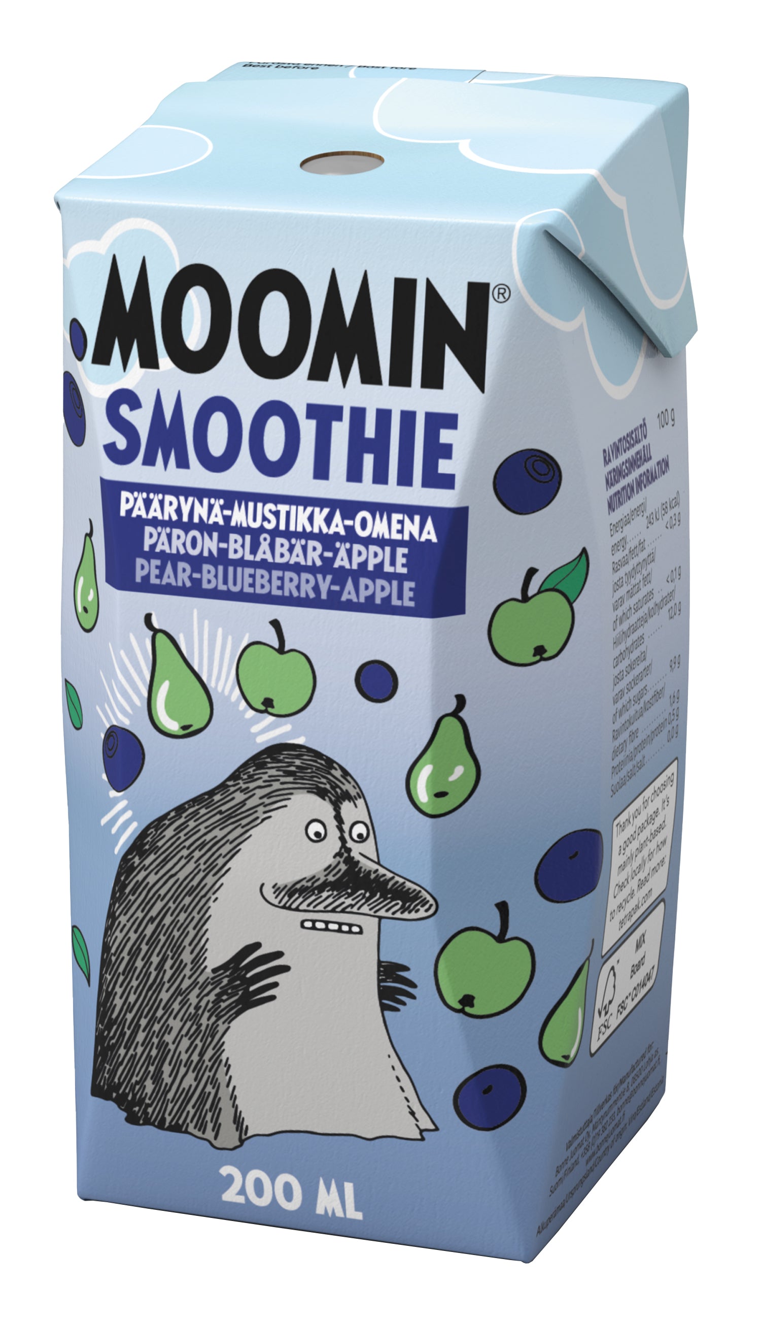 Moomin Päärynä mustikka omena smoothie 200ml