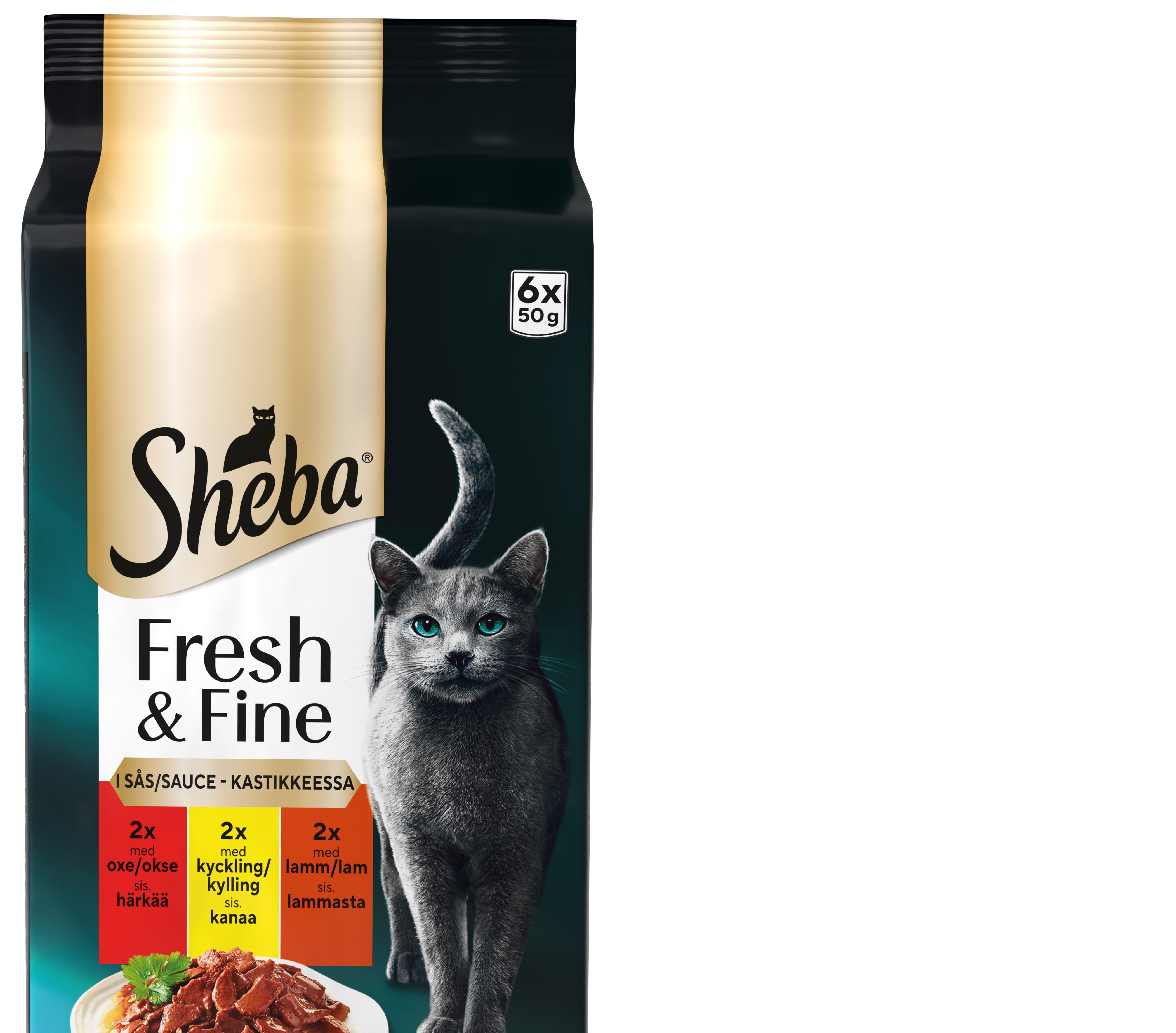 Sheba Fresh&Fine Sekoitus härkää, kanaa ja lammasta kastikkeessa 6x50g