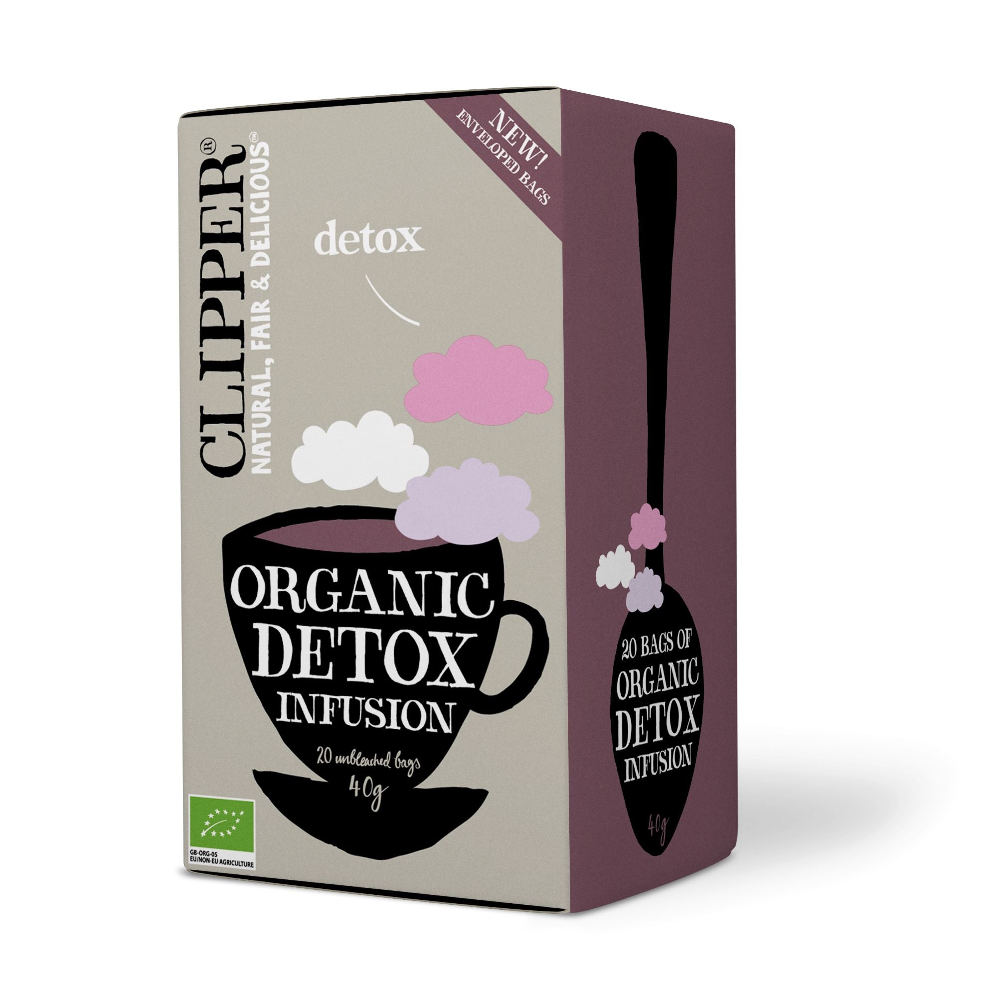 Clipper Detox, luomu yrttihauduke sisältää hibiskusta, nokkosta ja lakritsia 40g / 20 pussia