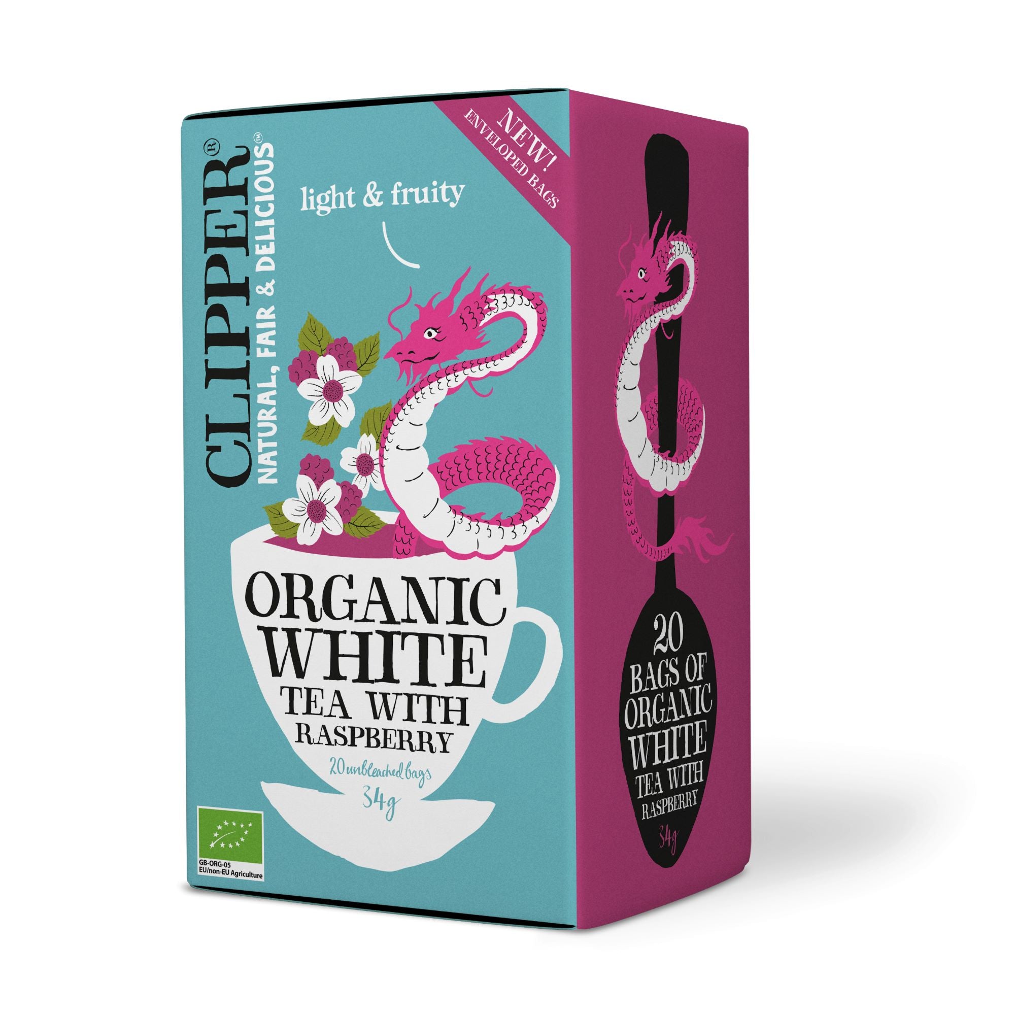 Clipper Vadelman makuinen luomu valkoinen tee 34g / 20 pussia