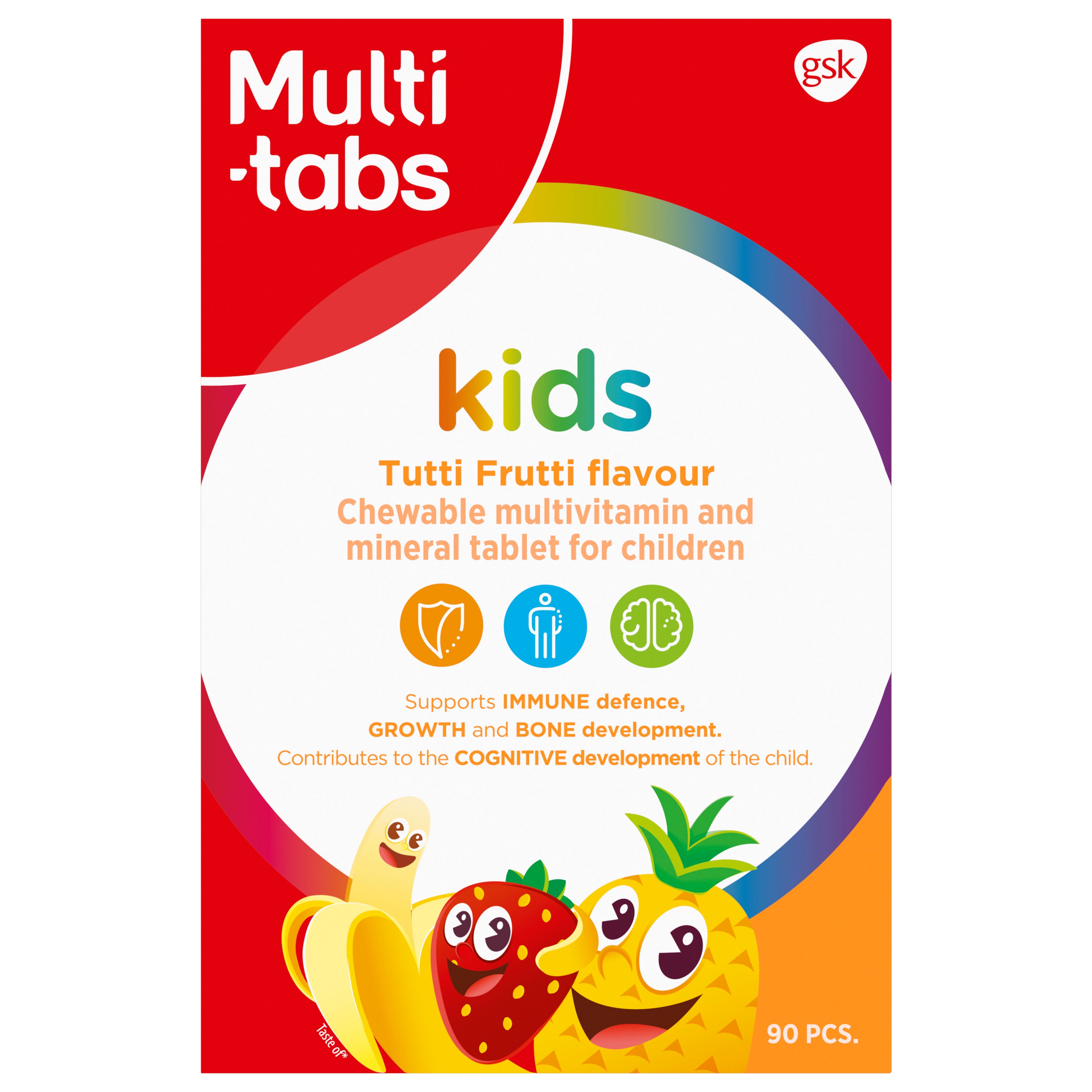 Multi-tabs Kids Monivitamiini Tutti Frutti, monivitamiini- ja kivennäisainetabletti lapsille, 90 purutablettia