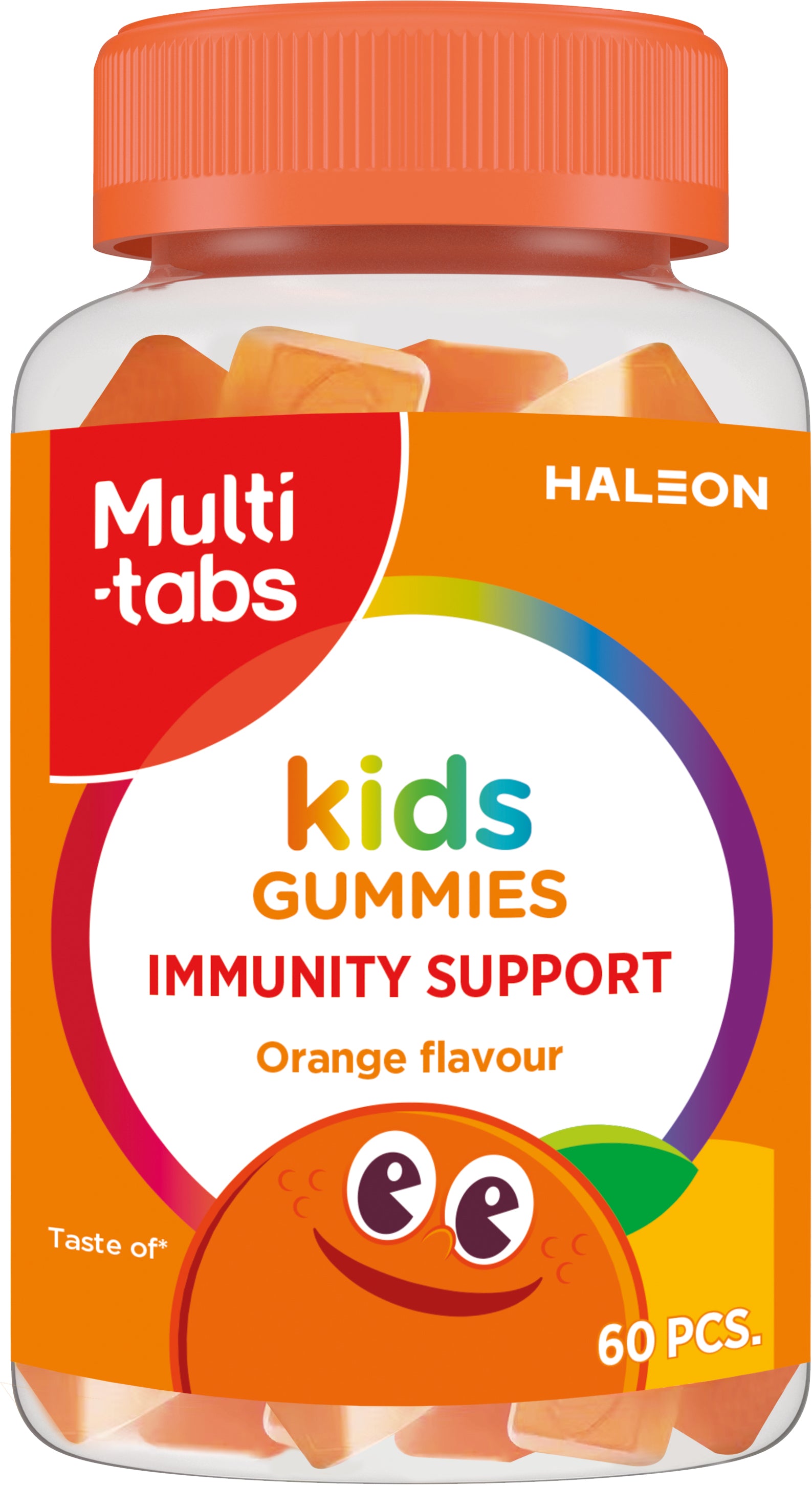 Multi-tabs Kids Immunity Support Monivitamiini, Appelsiininmakuinen pehmeä, sokeriton ja pureskeltava monivitamiinivalmiste, 60 kpl