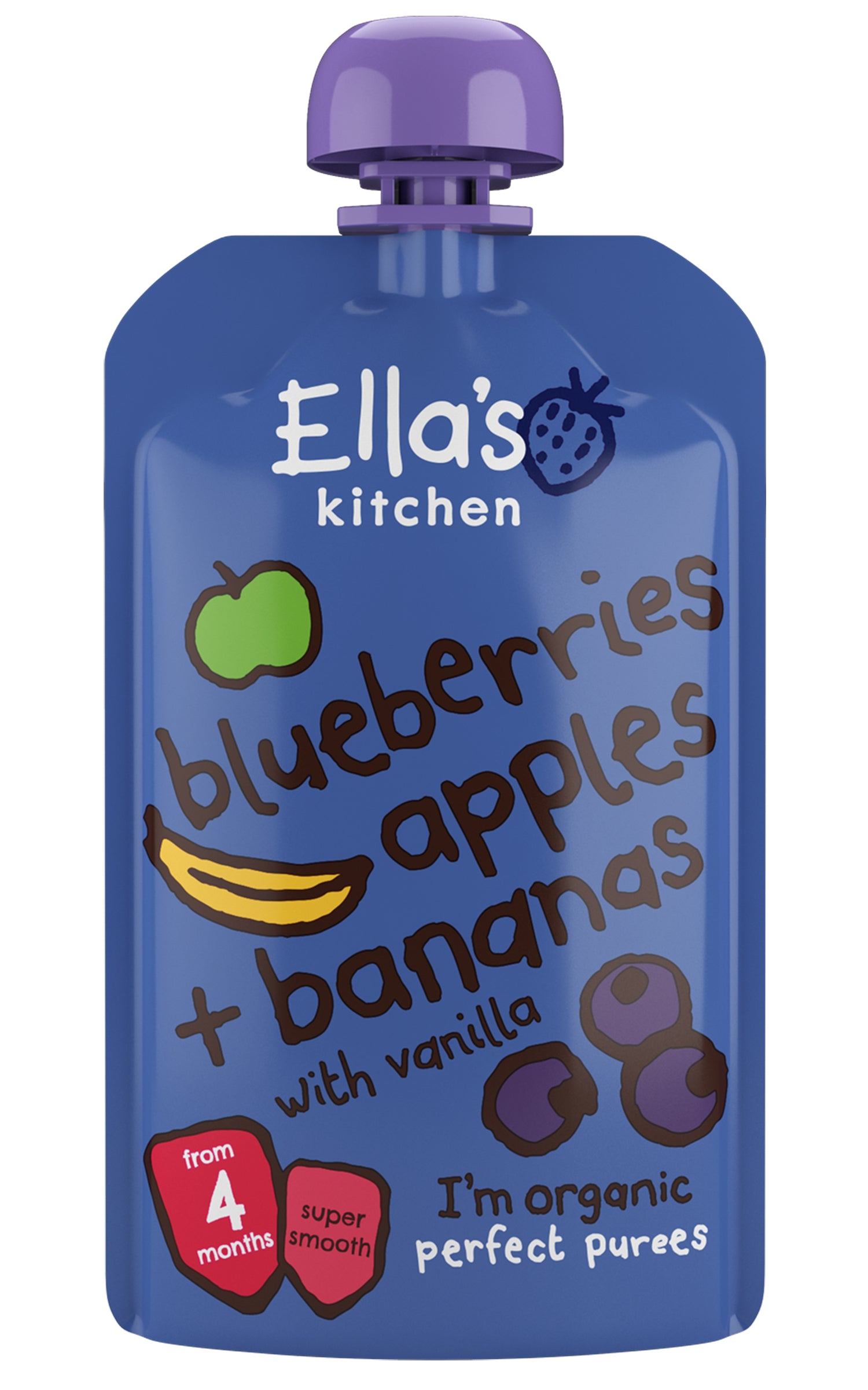 Ella's Kitchen Mustikka-omena-banaani-vanilja sose alkaen 4 kk LUOMU 120g