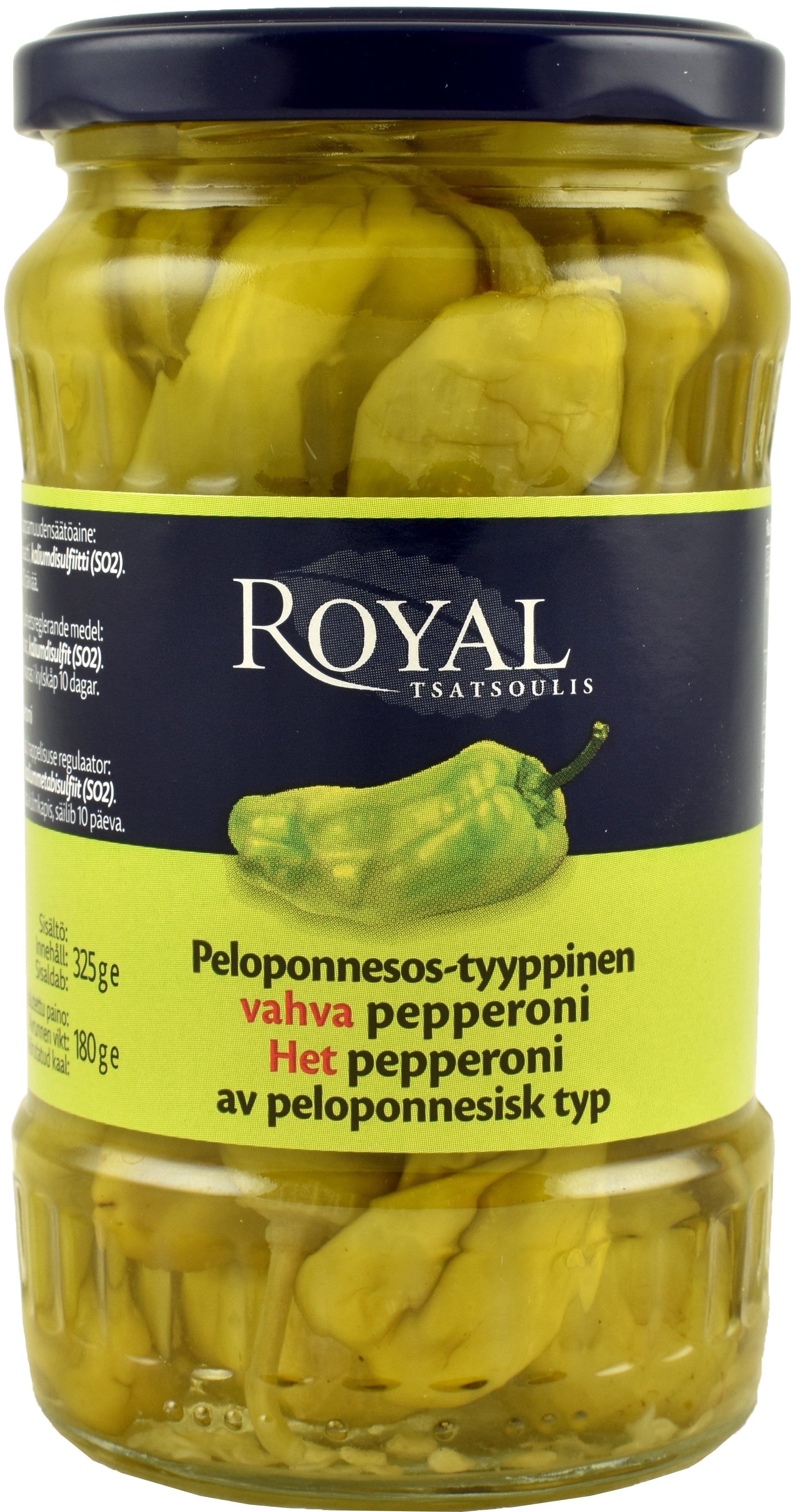 Royal 325/180g Peloponnesos-tyyppinen vahva vihreä pepperoni
