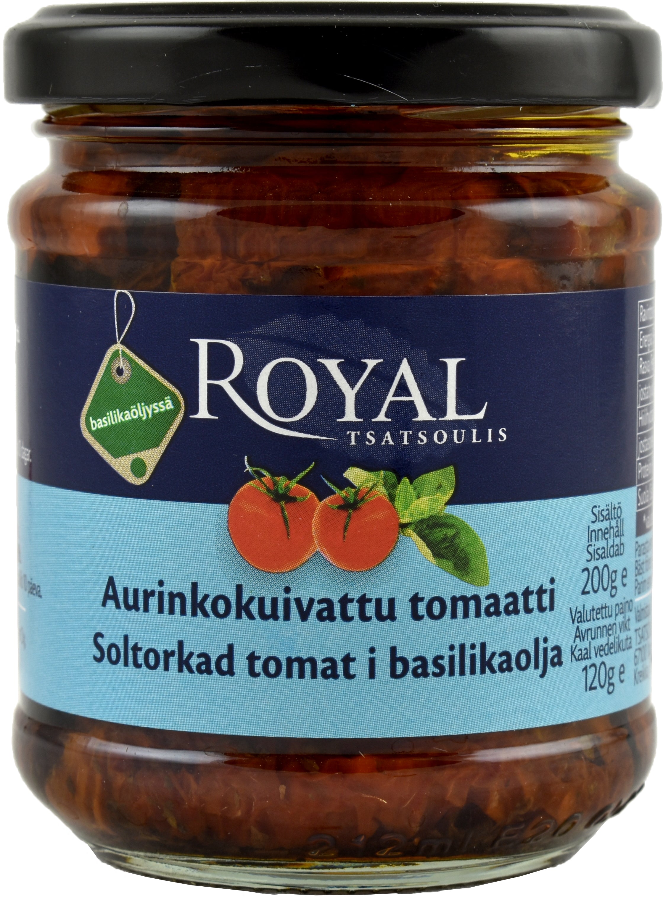 Royal 200/120g aurinkokuivattu tomaatti basilikaöljyssä