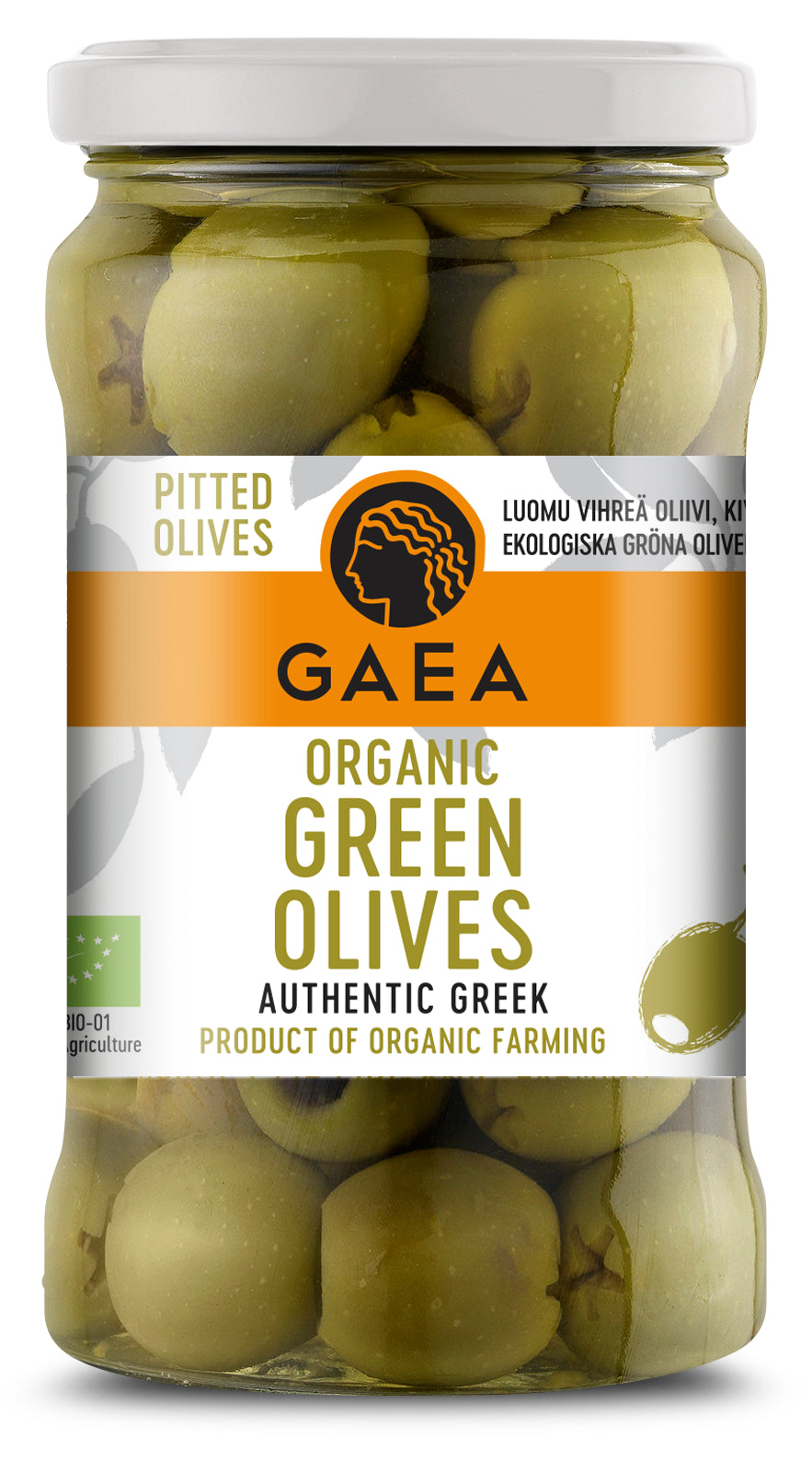 Gaea Luomu Olympia vihreä oliivi kivetön 290/140g