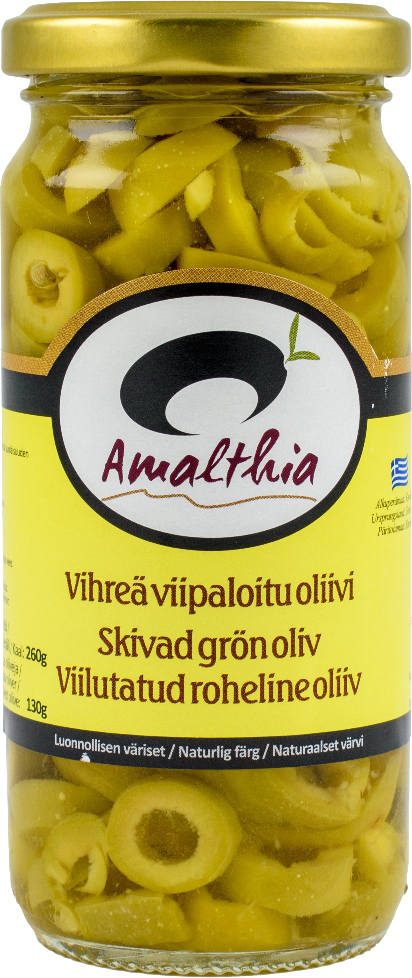 Amalthia 260/130g vihreä viipaloitu oliivi