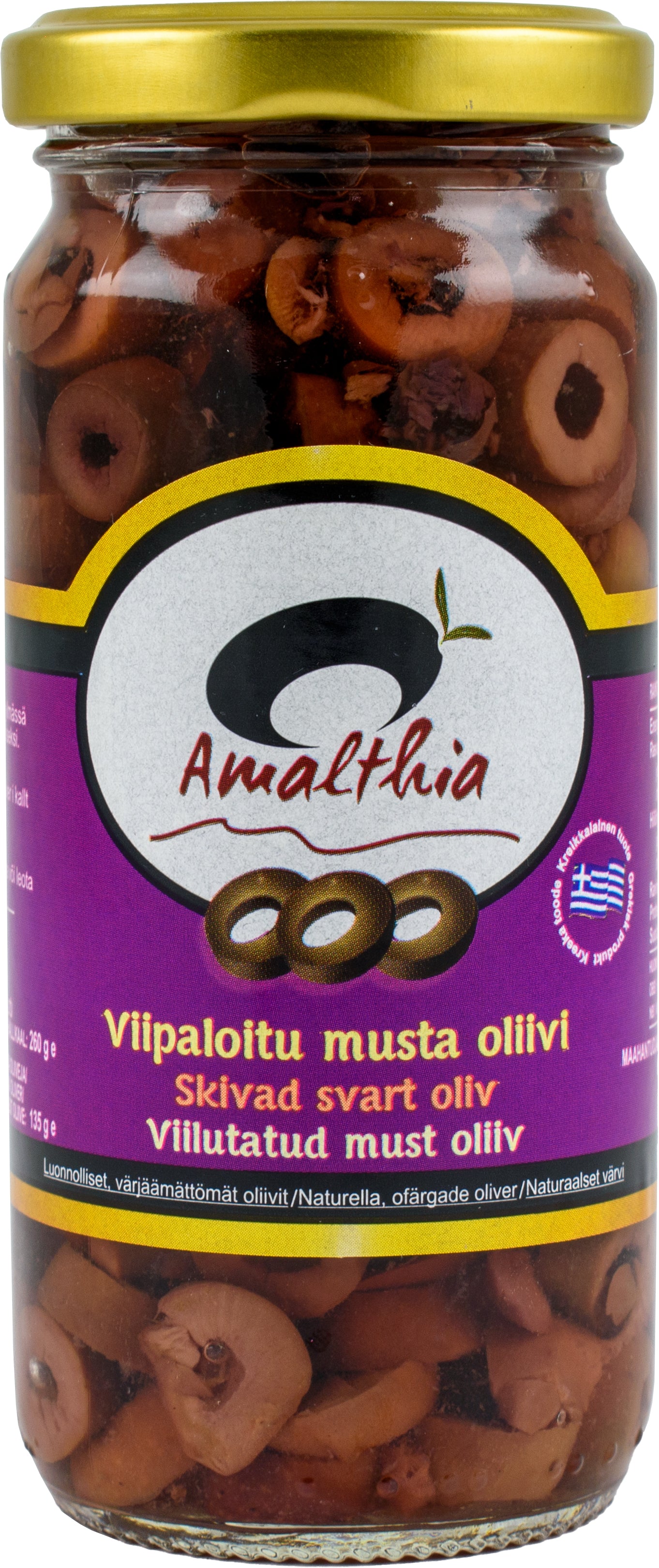 Amalthia 260/135g viipaloitu musta oliivi