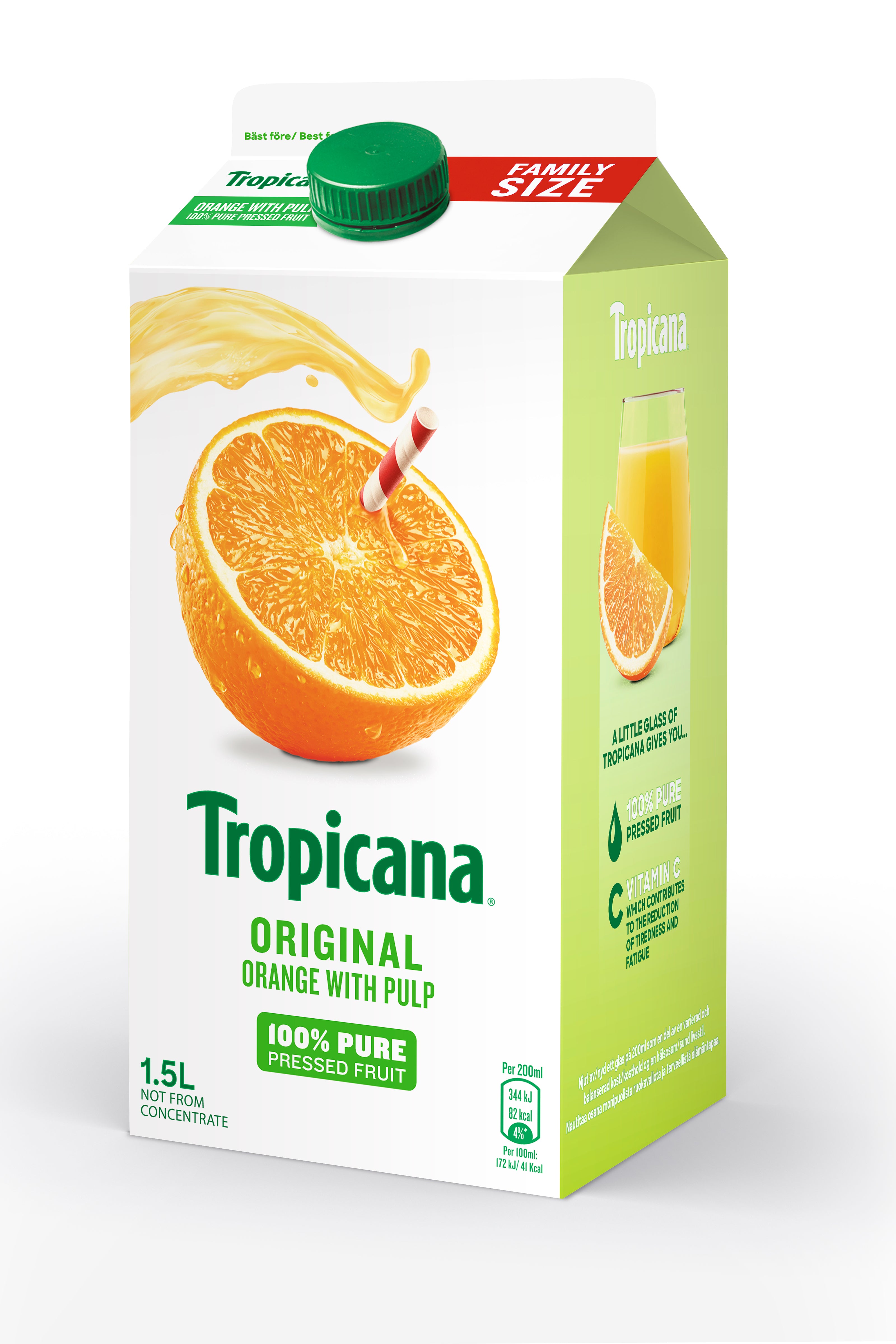 Tropicana orange juice with bits appelsiinitäysmehu hedelmälihalla 1,5l