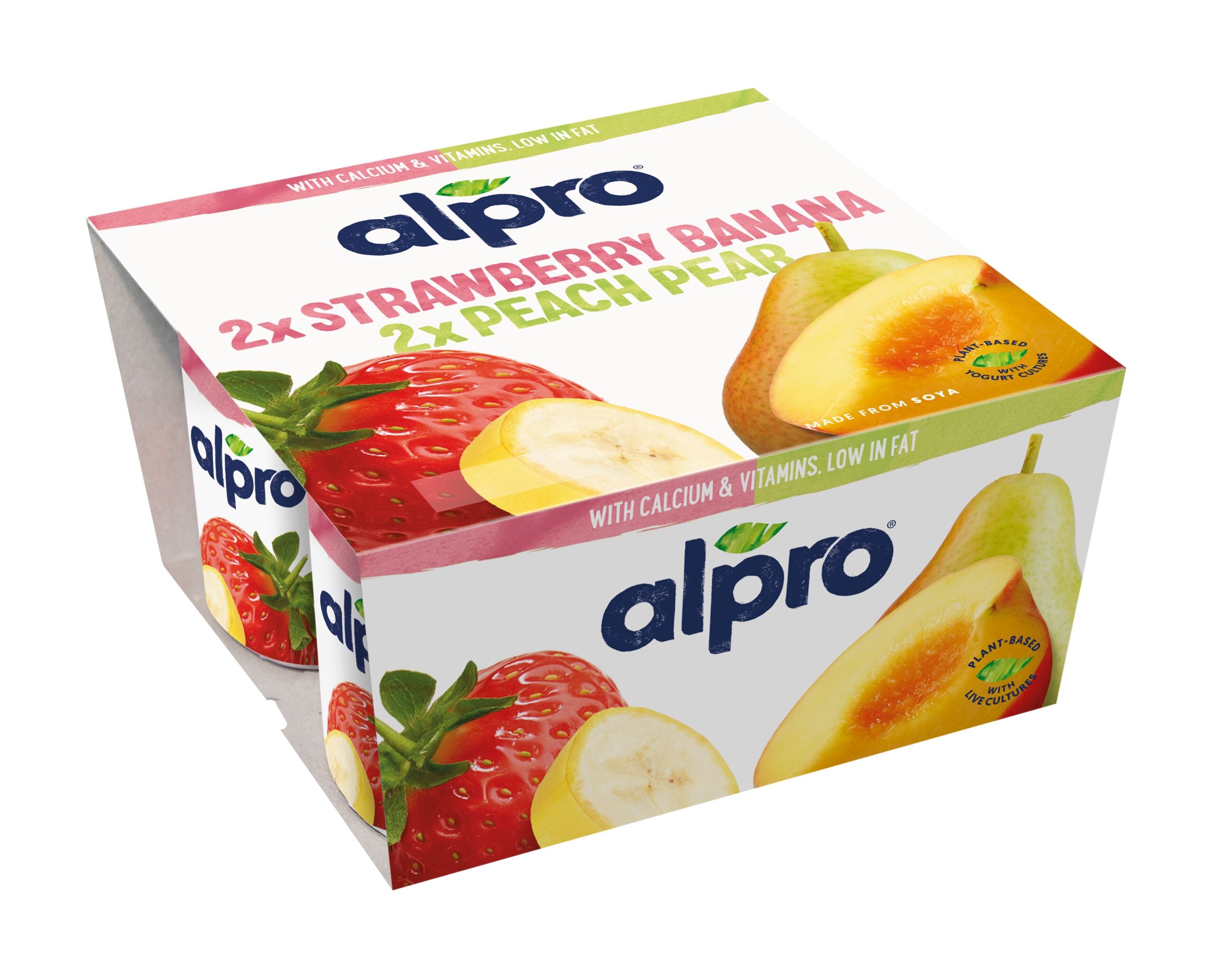 Alpro Hapatettu soijavalmiste, mansikka-banaani, persikka-päärynä, ilman paloja 4x125g