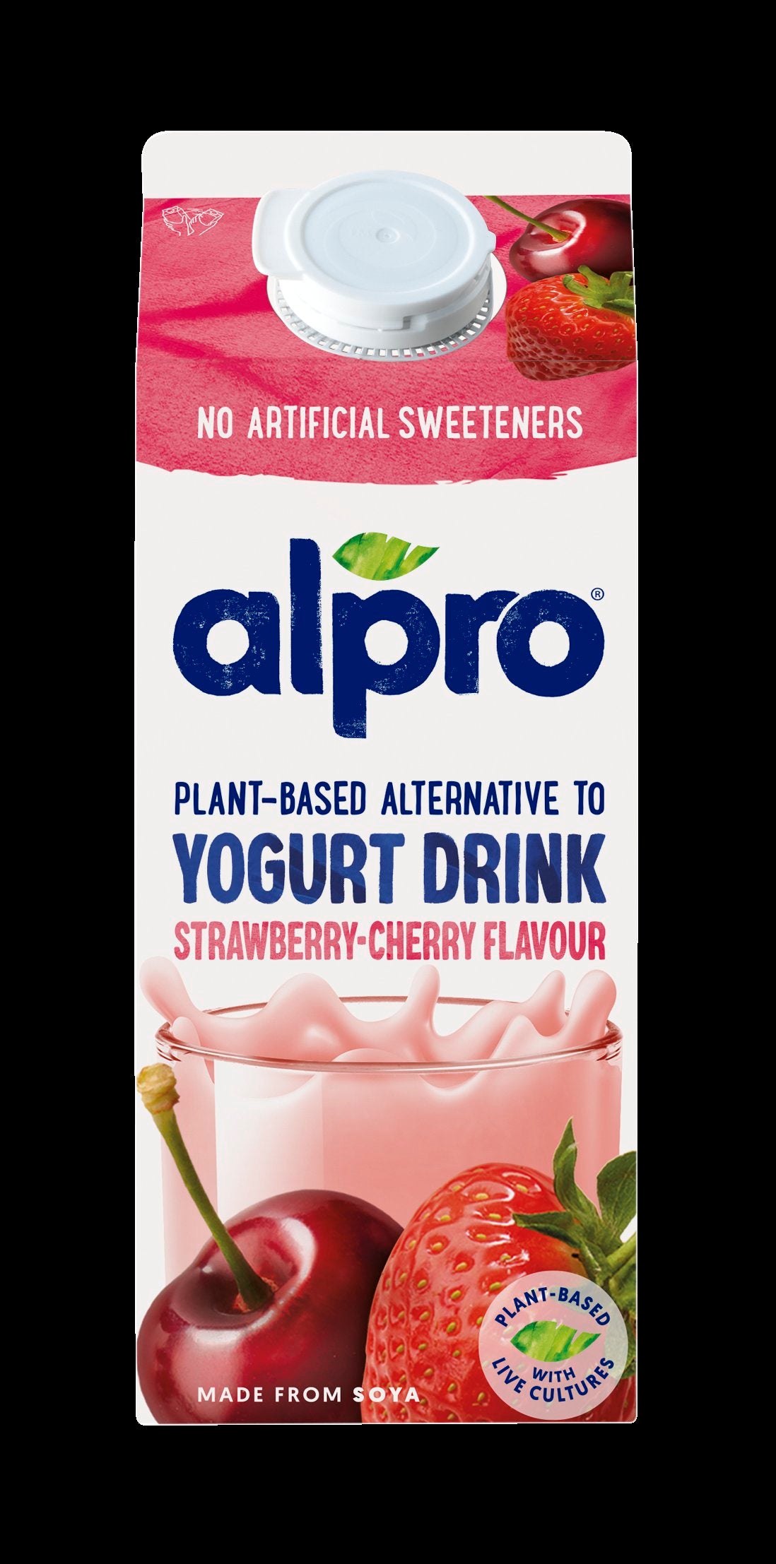 Alpro juotava hapatettu soijatuote, mansikka ja kirsikka, 750ml