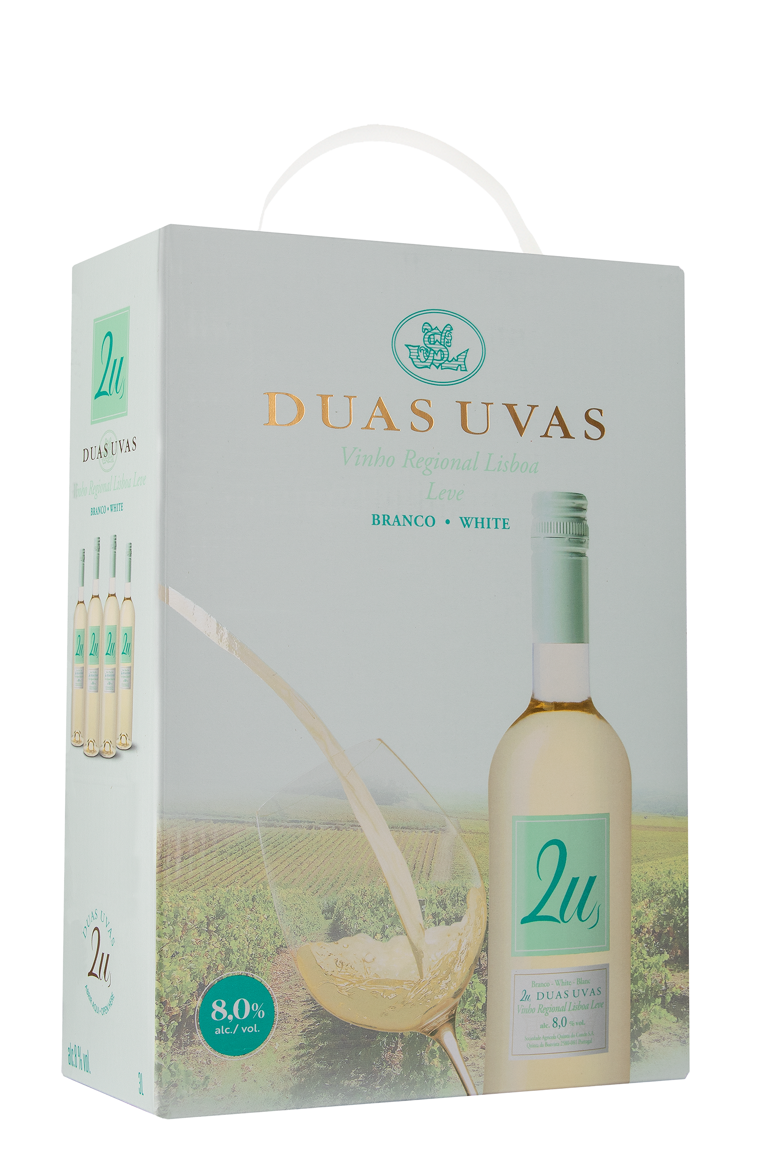 2U Duas Uvas Vinho Regional Lisboa Leve valkoviini 8,0 til-% 3L hanapakkaus