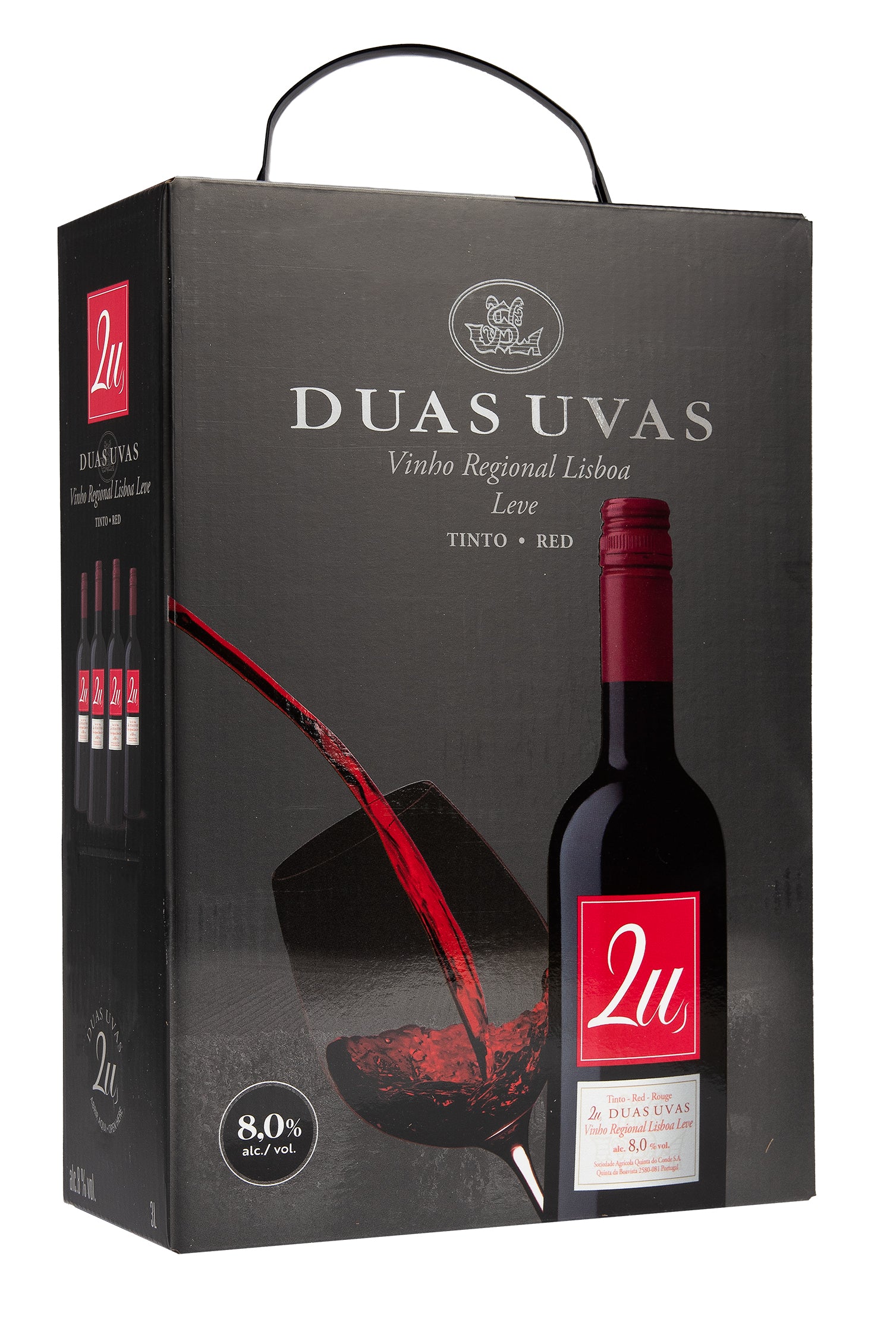 2U Duas Uvas Vinho Regional Lisboa Leve punaviini 8,0  til-% 3L BIB