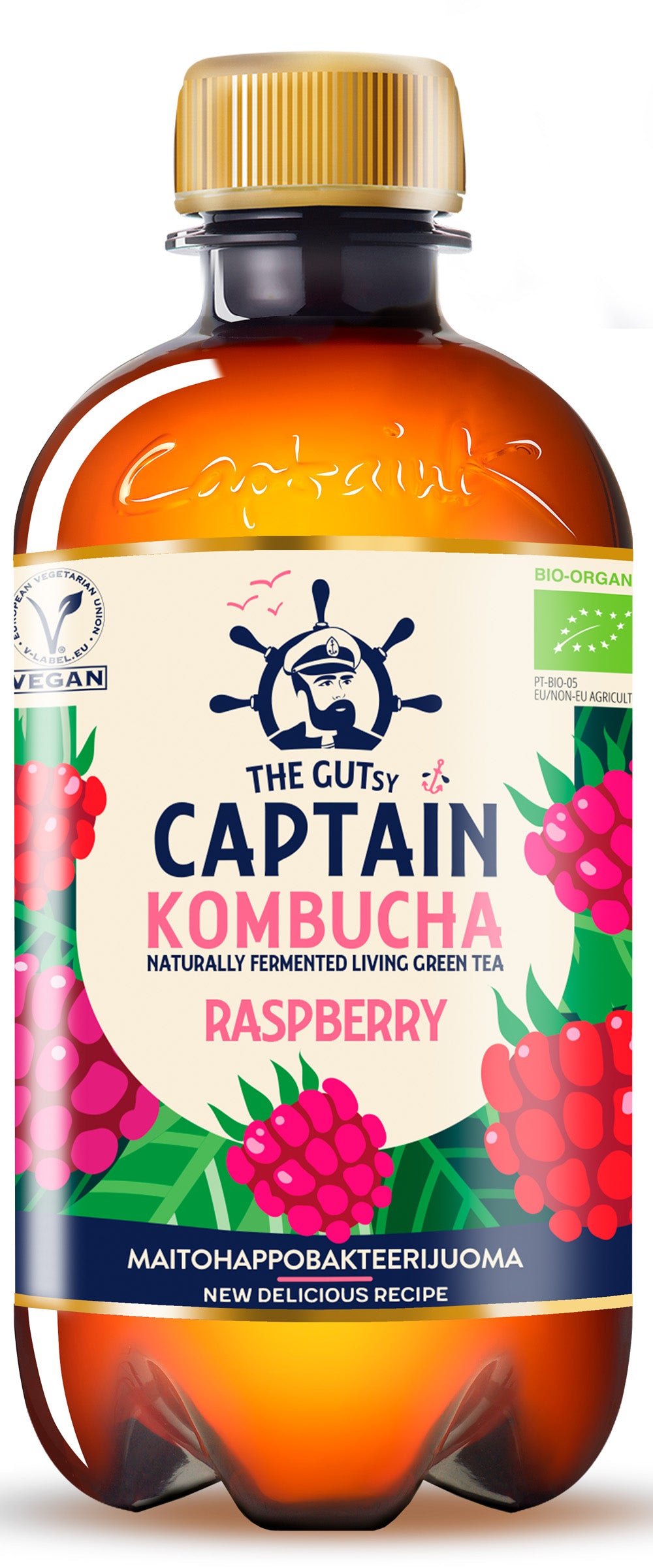 The Gutsy Captain Kombucha Raspberry, vadelmanmakuinen kombucha-juoma 400ml LUOMU