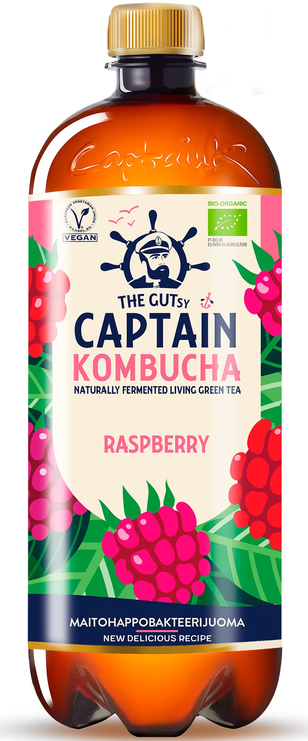The Gutsy Captain Kombucha Raspberry, vadelmanmakuinen kombucha-juoma LUOMU 950ml
