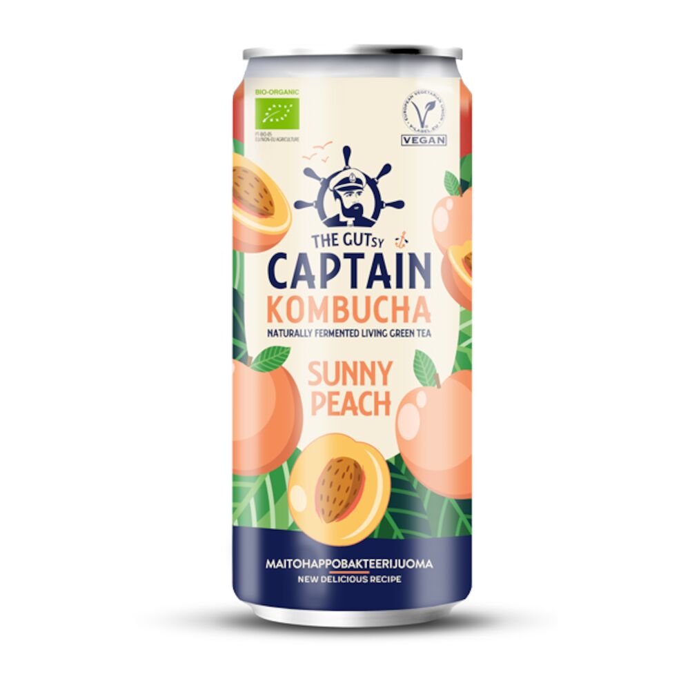 The Gutsy Captain Kombucha Sunny Peach kombucha juoma 250ml LUOMU