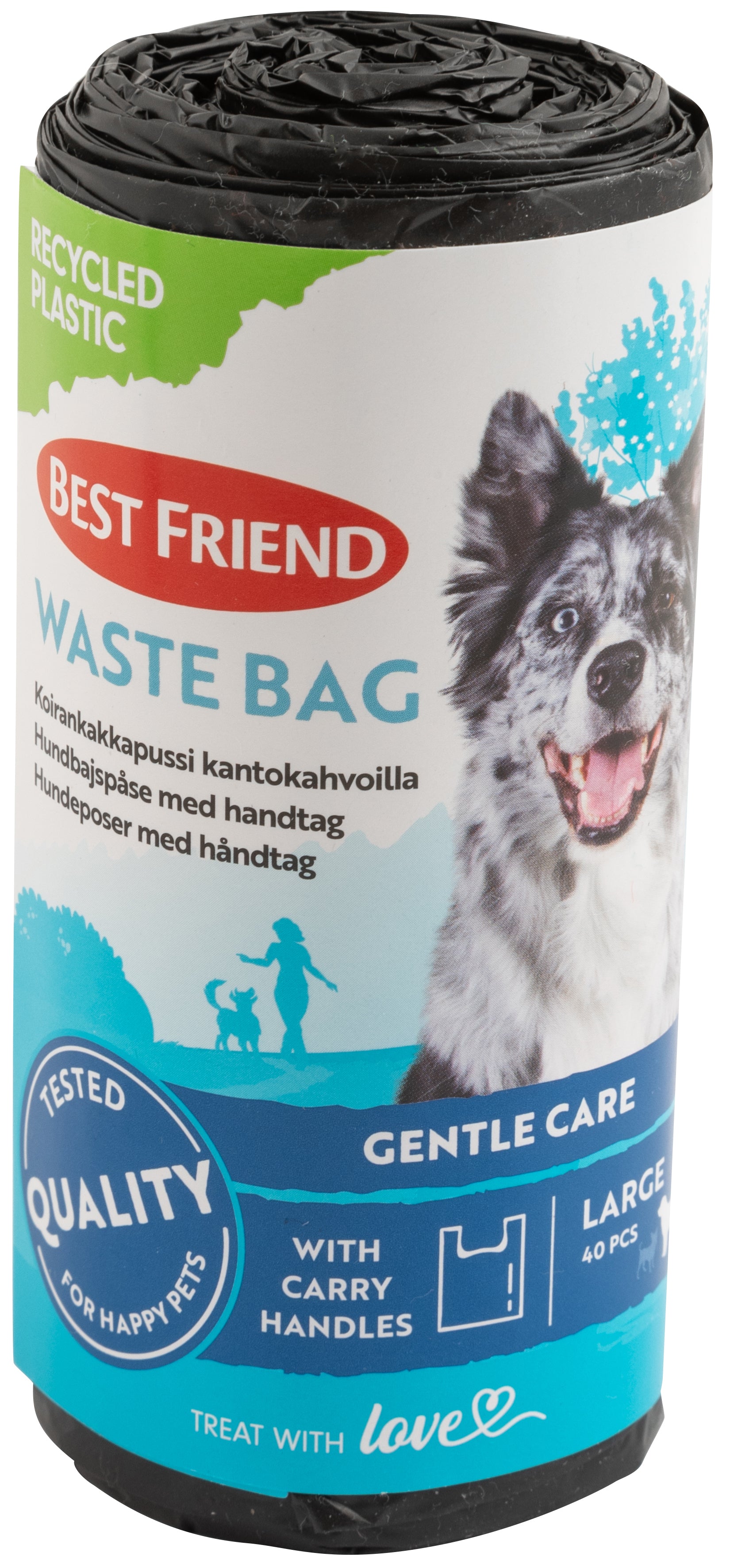 Best Friend Koiran kakkapussi L (21x39 cm) kantokahvoilla, kierrätysmuovia