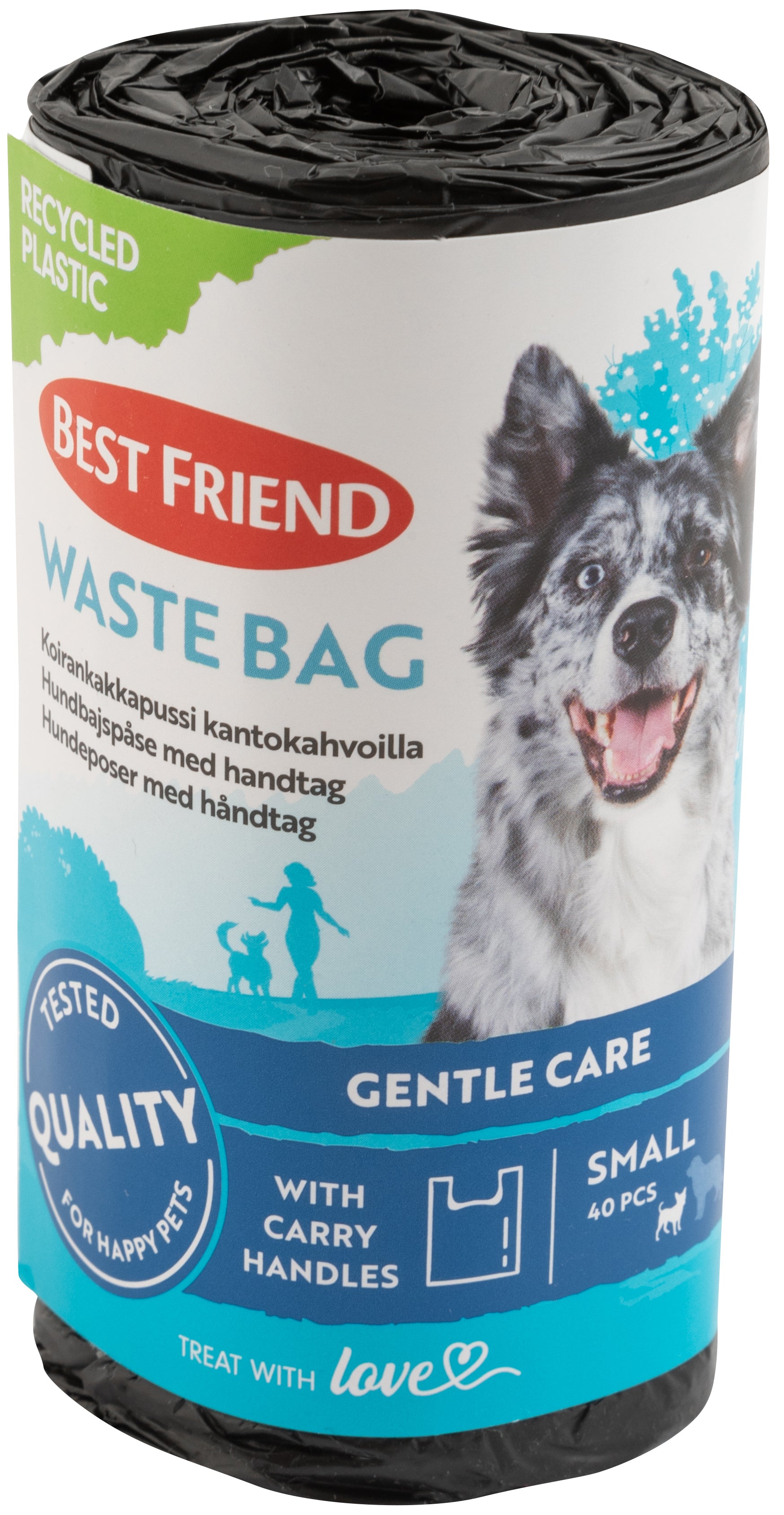 Best Friend Koiran kakkapussi S (18x34 cm) kantokahvoilla, kierrätysmuovia