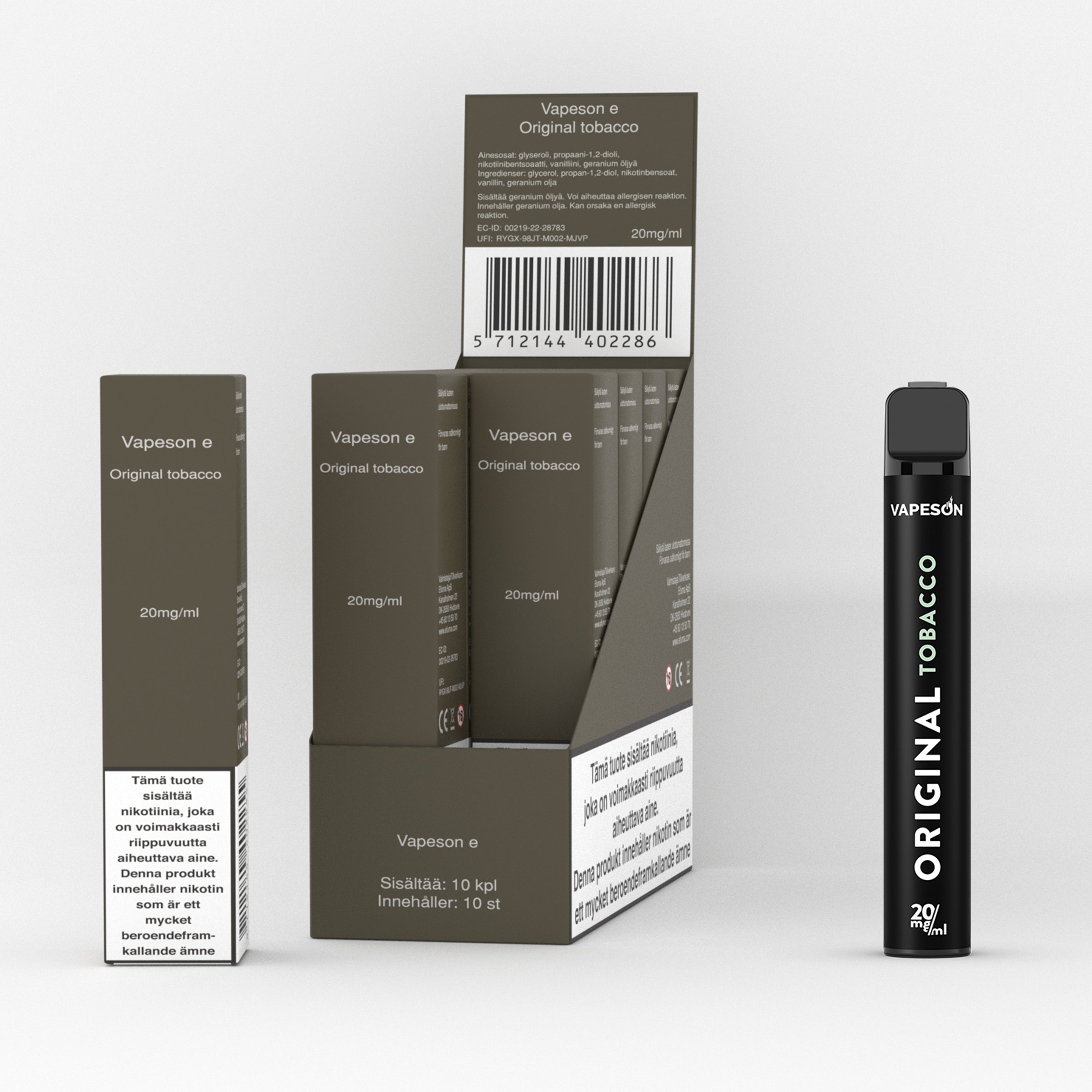 Vapeson kertakäyttöinen sähkösavuke 1kpl Tabac Original 20mg/ml