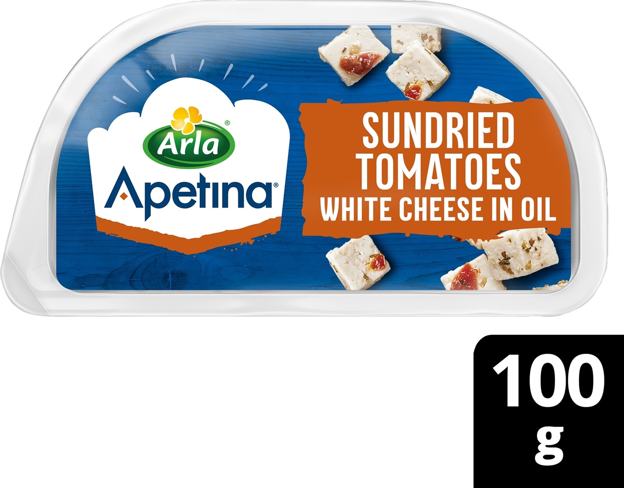 Arla Apetina 100/70g snack aurinkokuivatut tomaatit ja välimerelllisiä juustokuutioita öljyssä