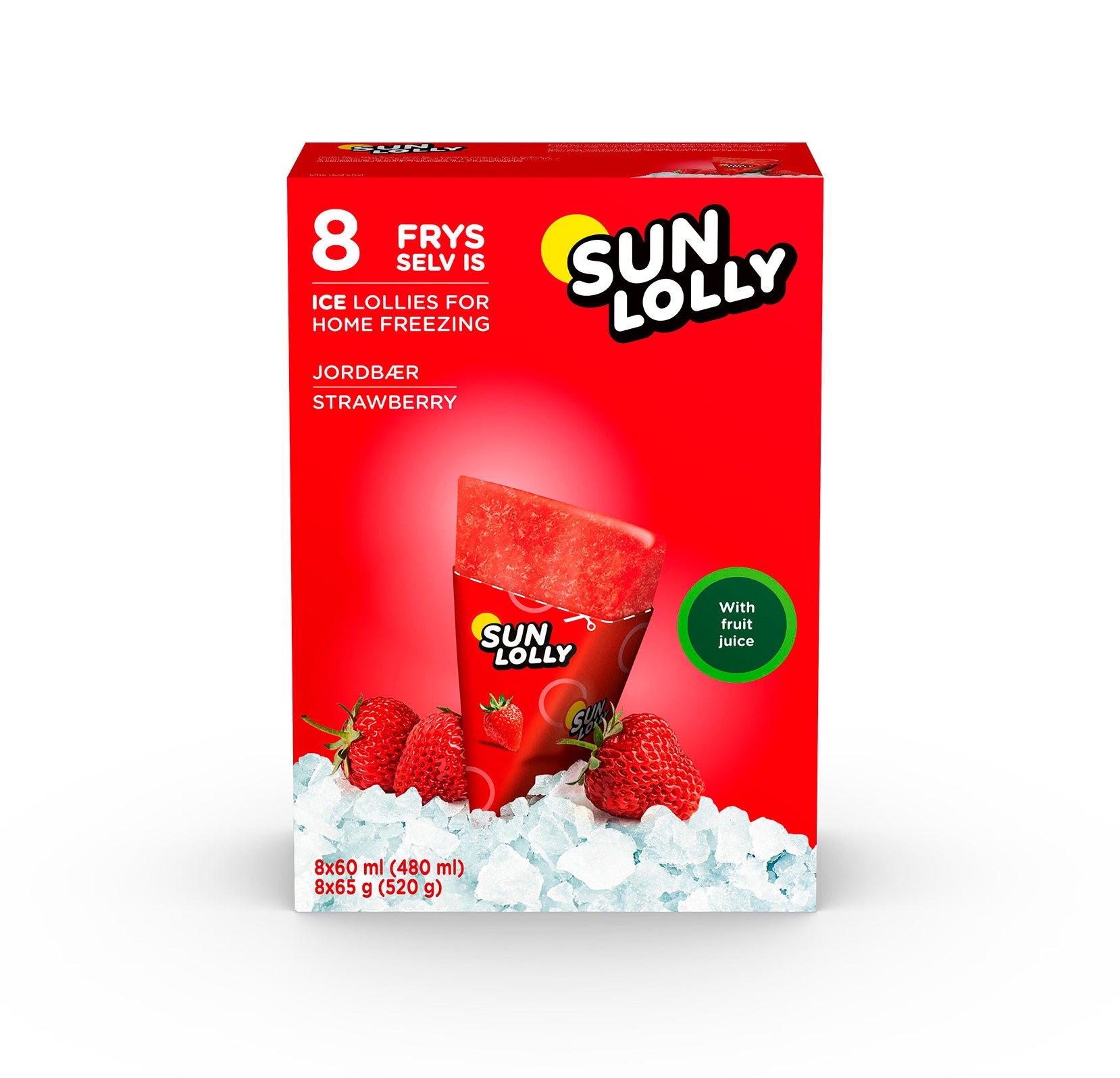 Sun Lolly 8x60ml/65g Pakasta itse mehujää Mansikka