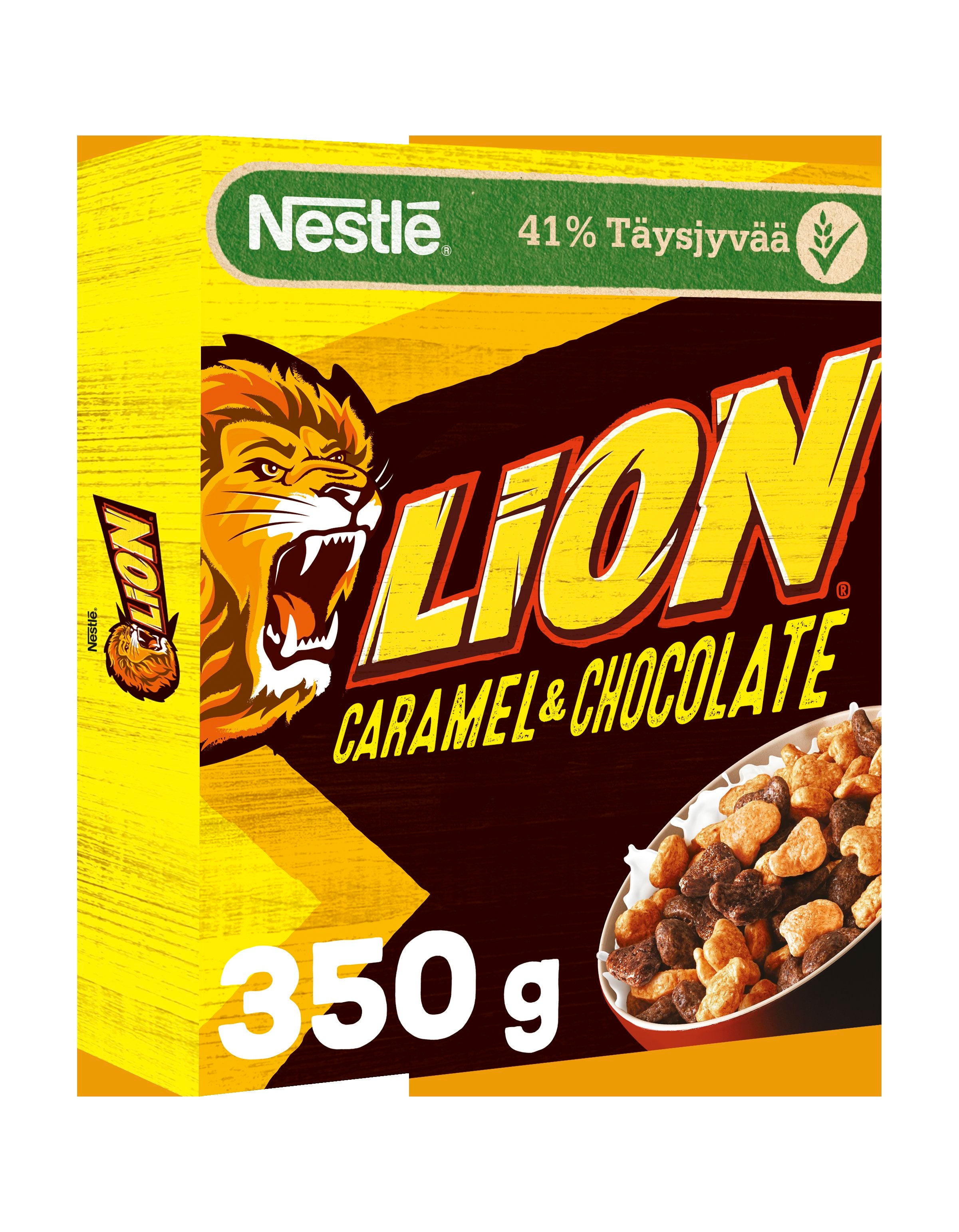 Nestlé Lion 350g suklaan ja toffeen makuisia vehnä-riisimuroja