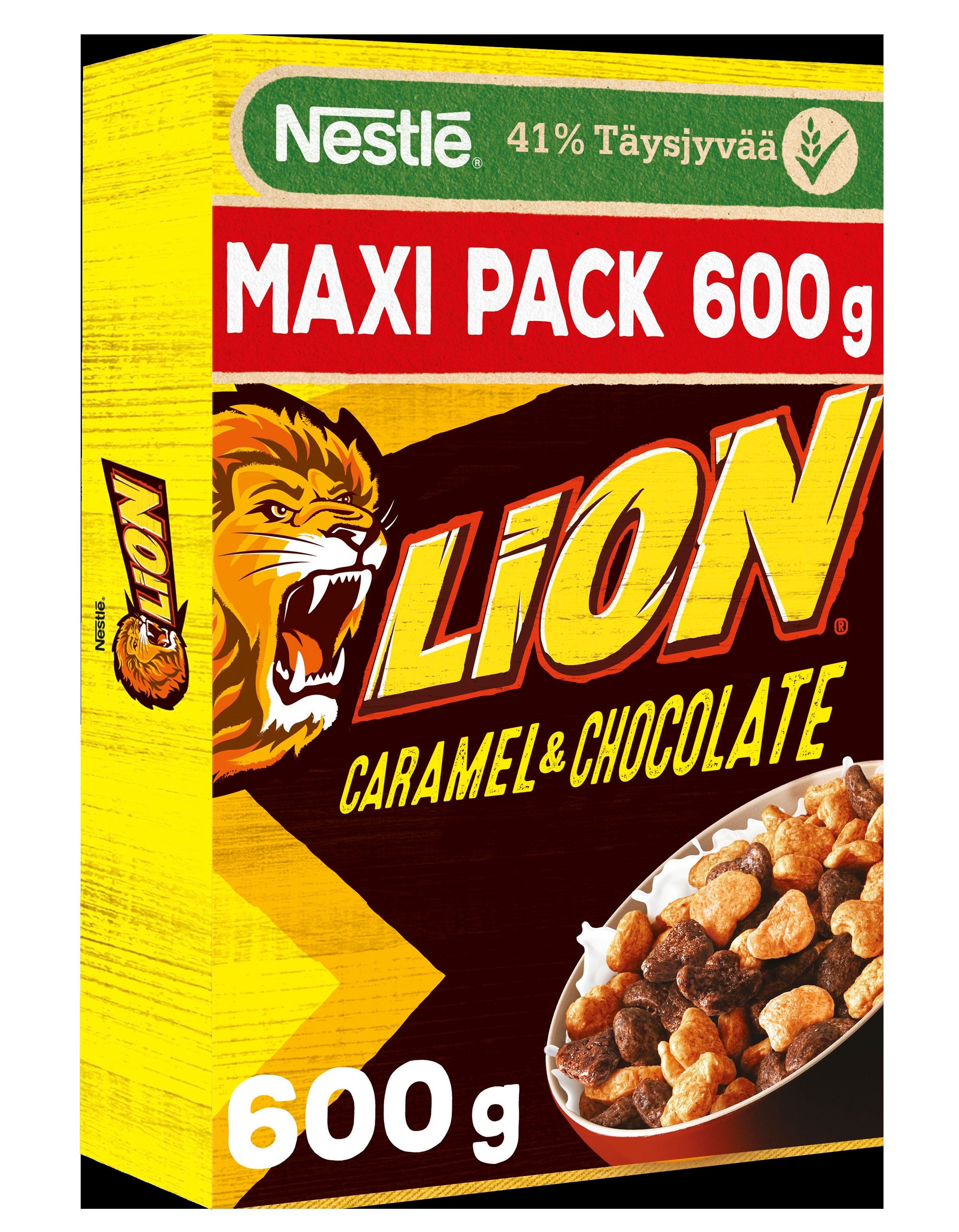 Nestlé Lion 600g suklaan ja toffeen makuisia vehnä-riisimuroja