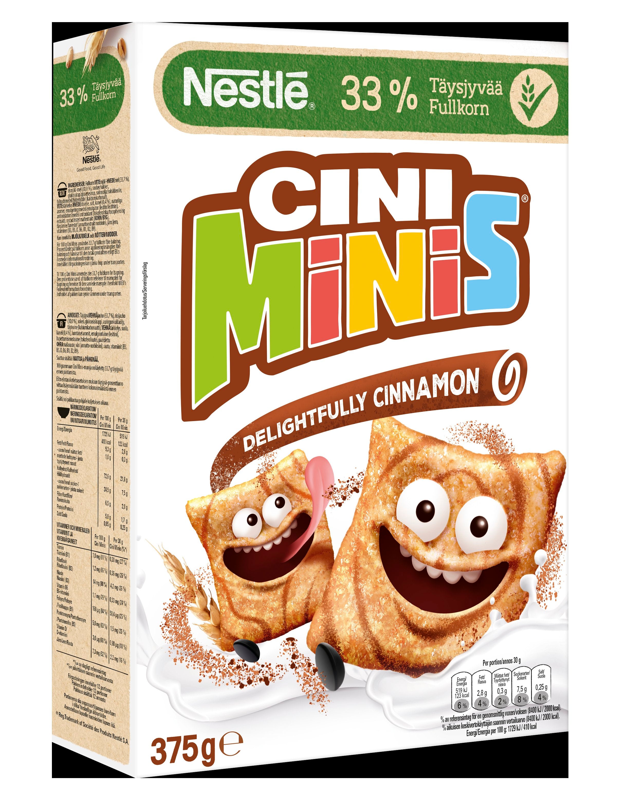 Nestlé CINI MINIS 375g kanelinmakuisia täysjyvävehnä-riisimuroja