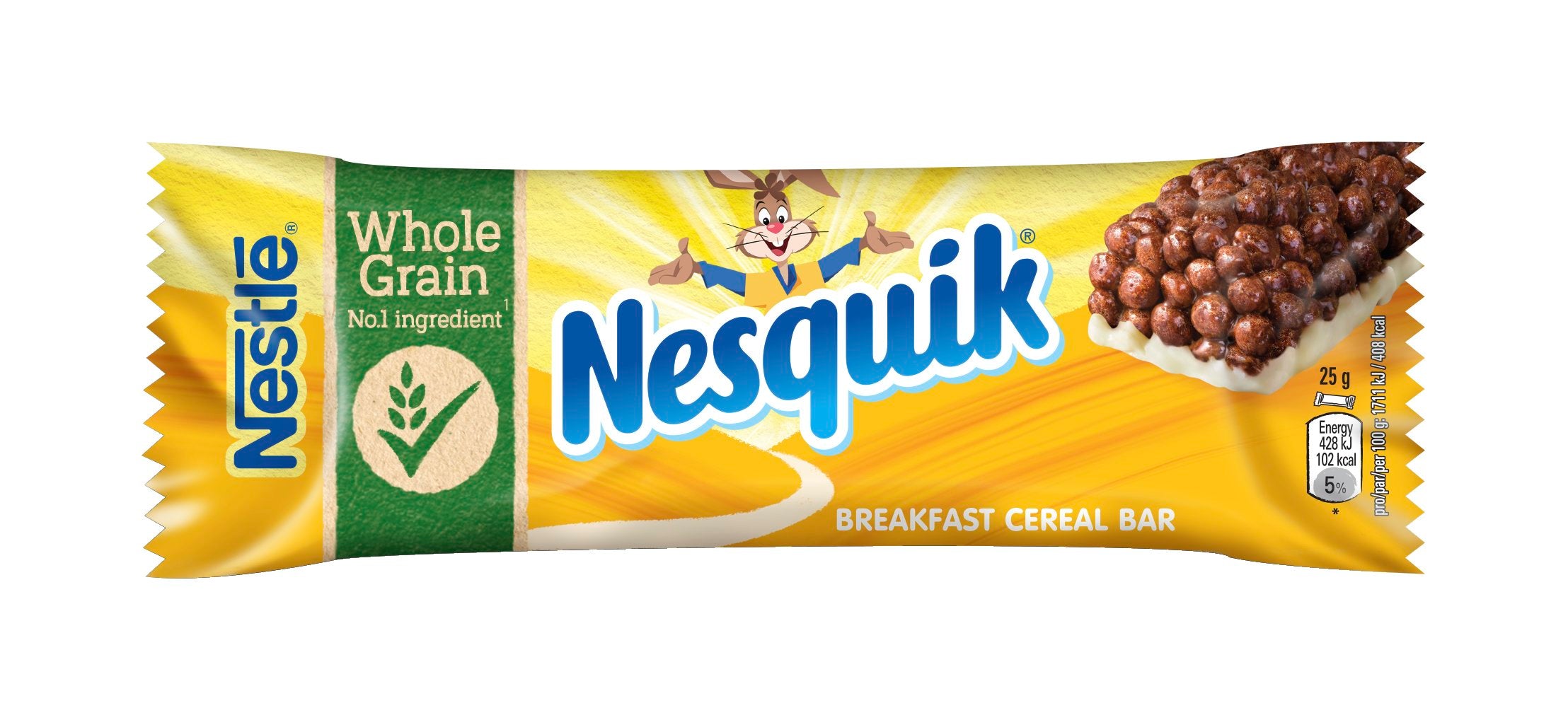 Nestlé Nesquik 25g viljapatukka täysjyvävehnällä, maitopohjalla ja kaakaolla