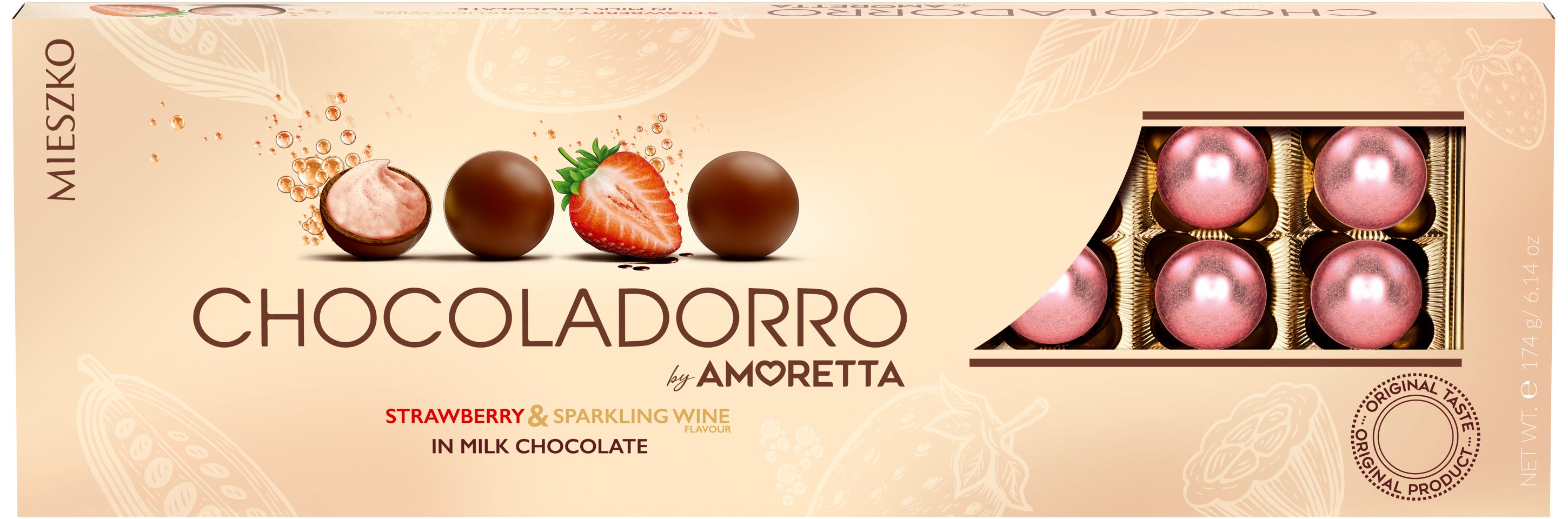 Mieszko Chocoladorro Strawberry & sparkling wine täytesuklaakonvehteja 174 g