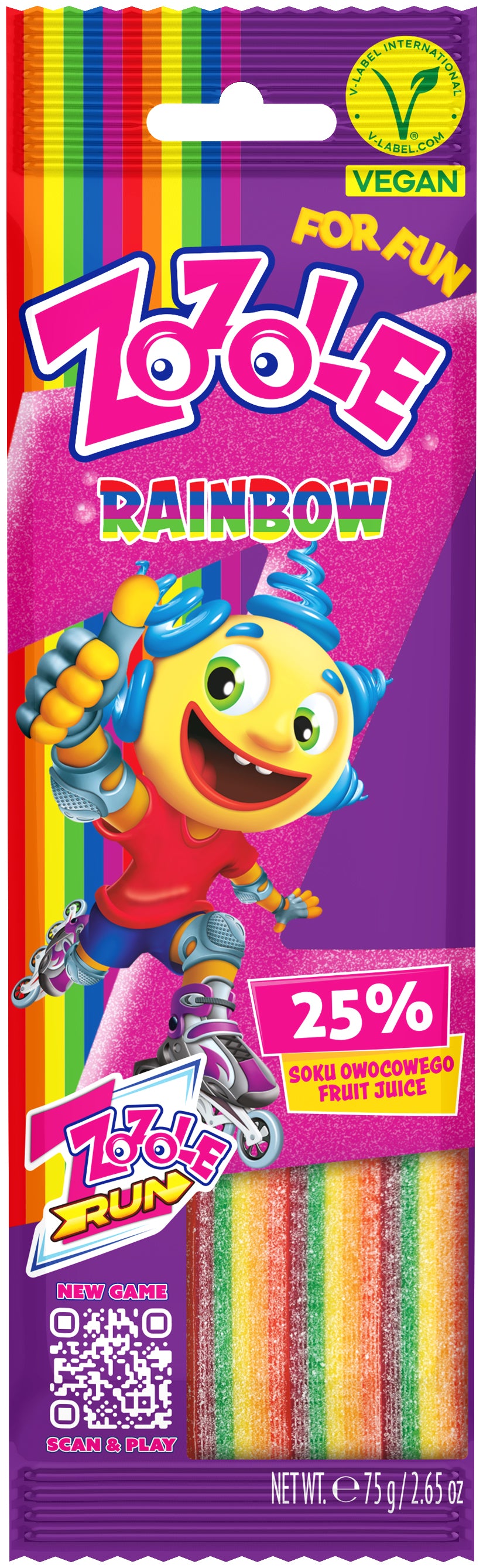 Mieszko Zozole Rainbow kirpeitä hedelmänmakuisia remmi makeisia 75 g