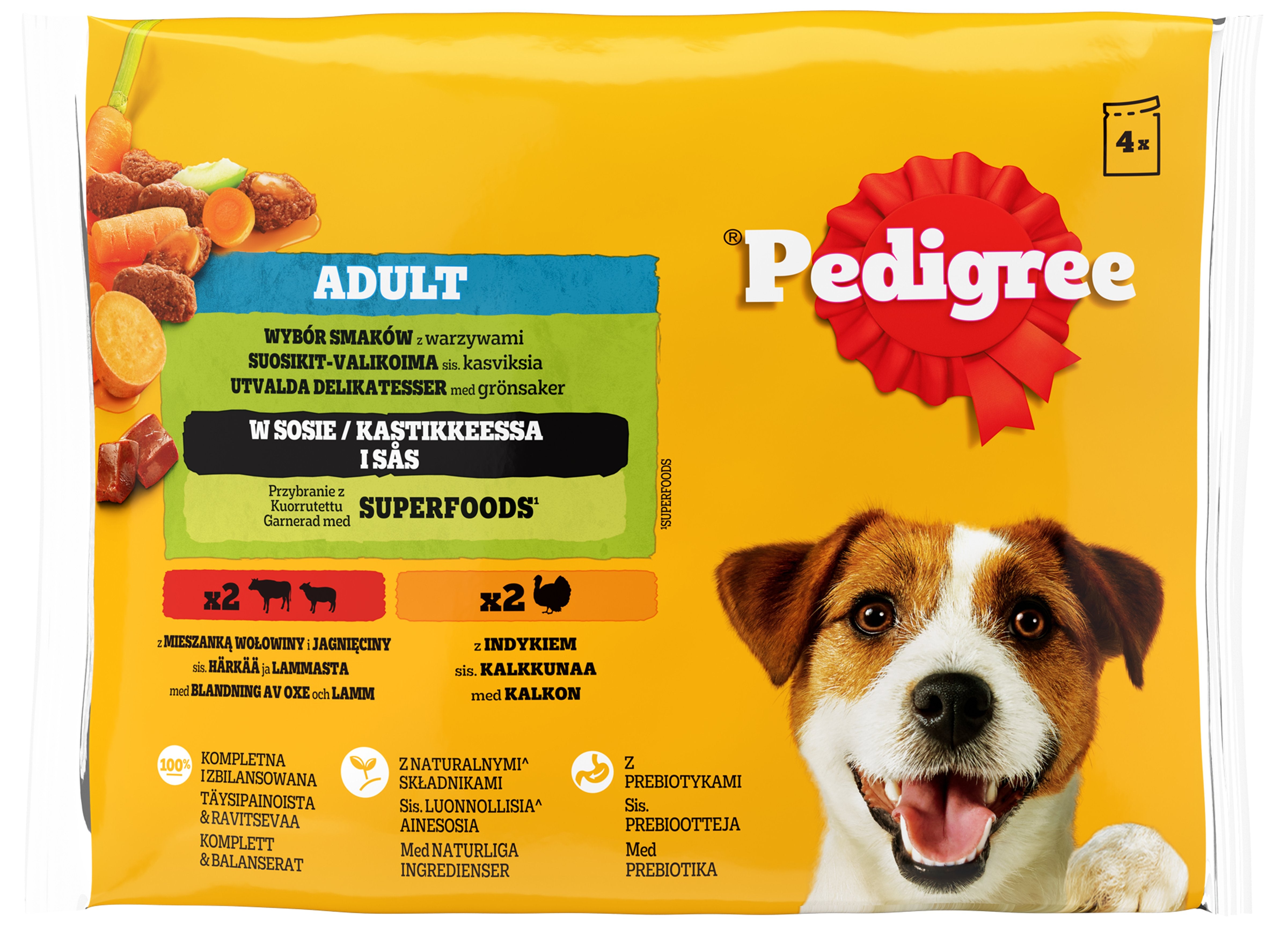 Pedigree Mixed Selection paloja kastikkeessa annospussit 4x100g - Härkä, Lammas, Kalkkuna