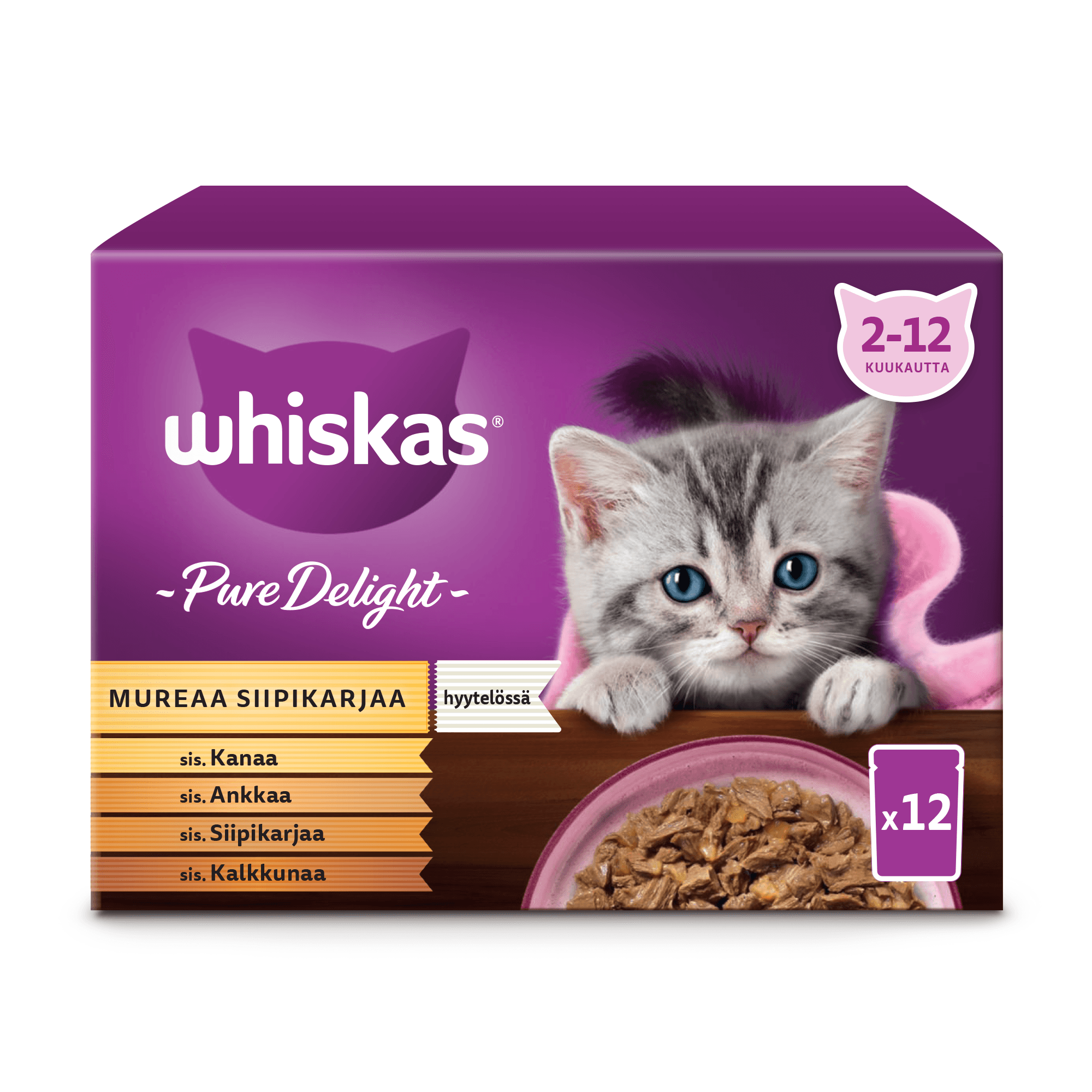 Whiskas Junior Pure Delight mureaa siipikarjaa hyytelössä (12 x 85 g)