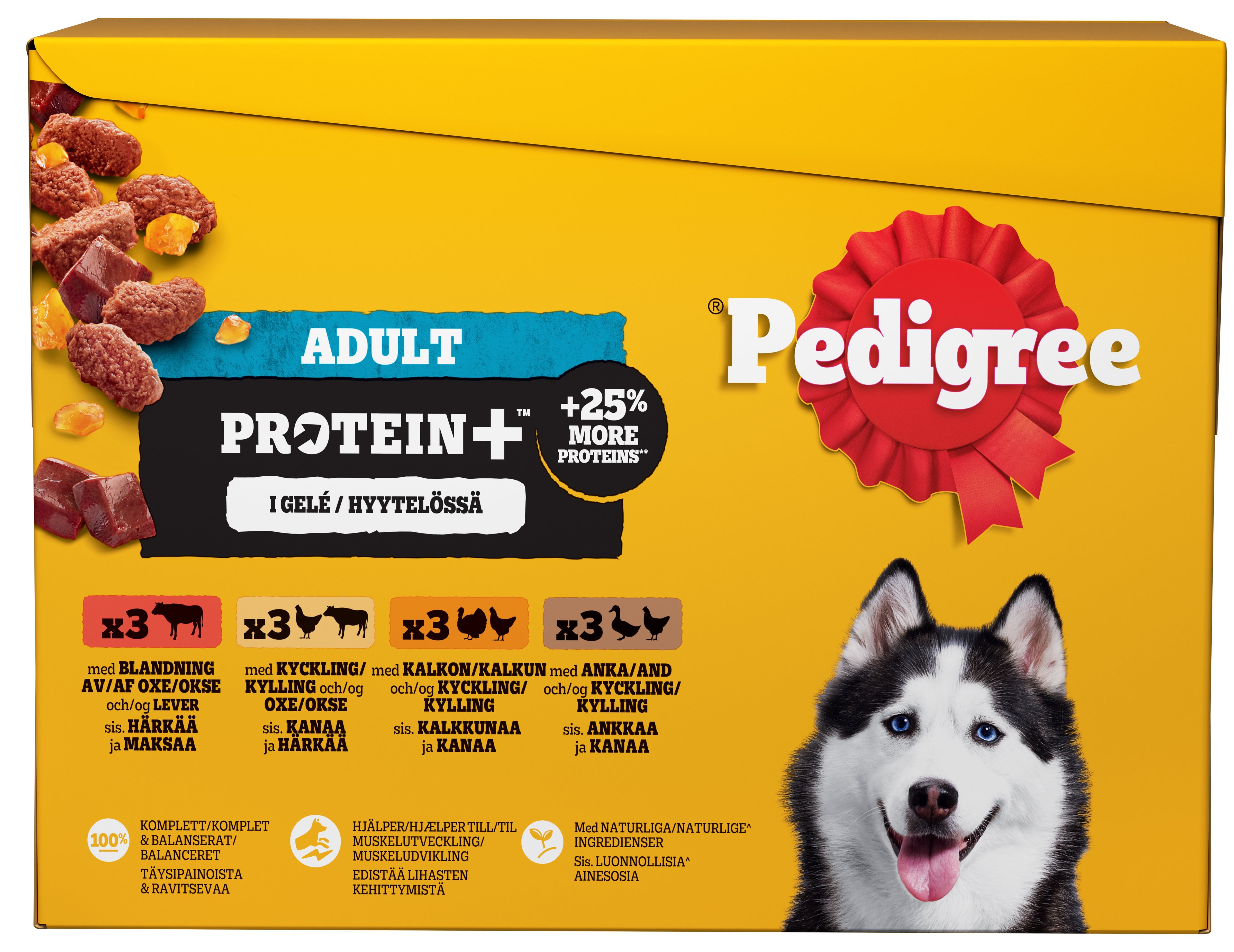 Pedigree Protein+ hyytelössä annospussilajitelma 12x85g