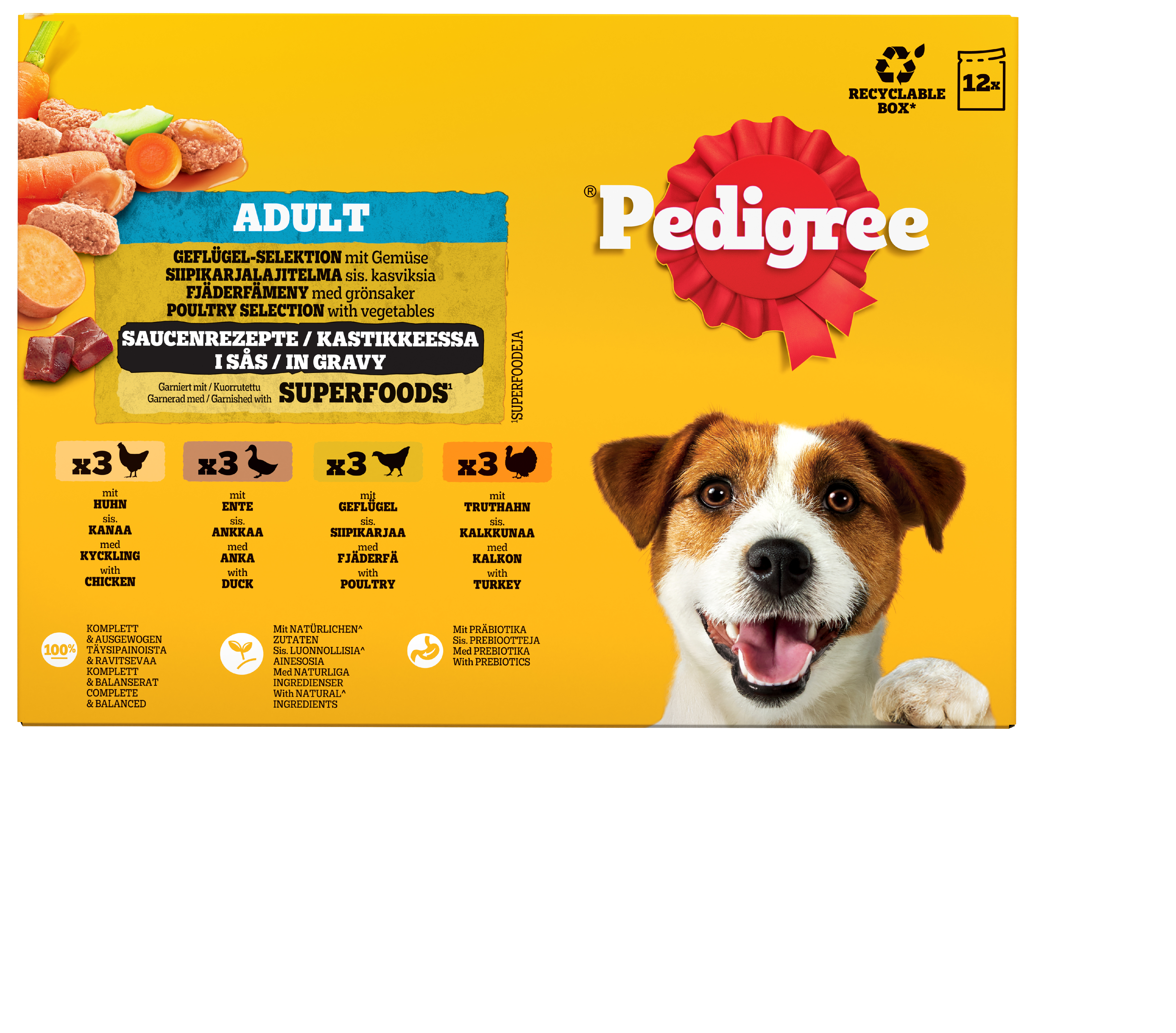 Pedigree Siipikarjalajitelma kastikkeessa annospussit 12x100g