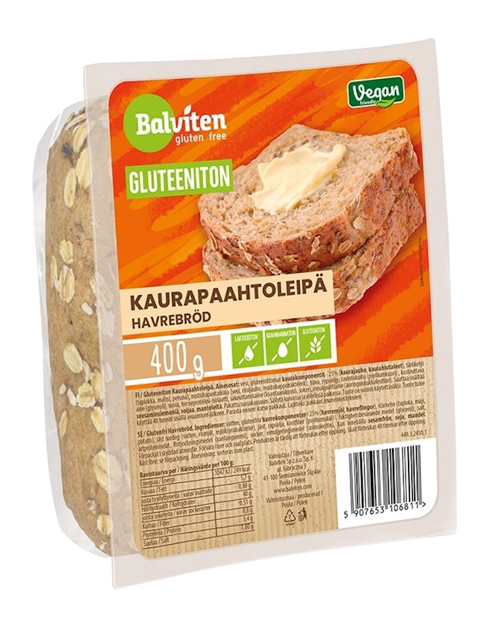 Balviten Gluteeniton Kaurapaahtoleipä 400g